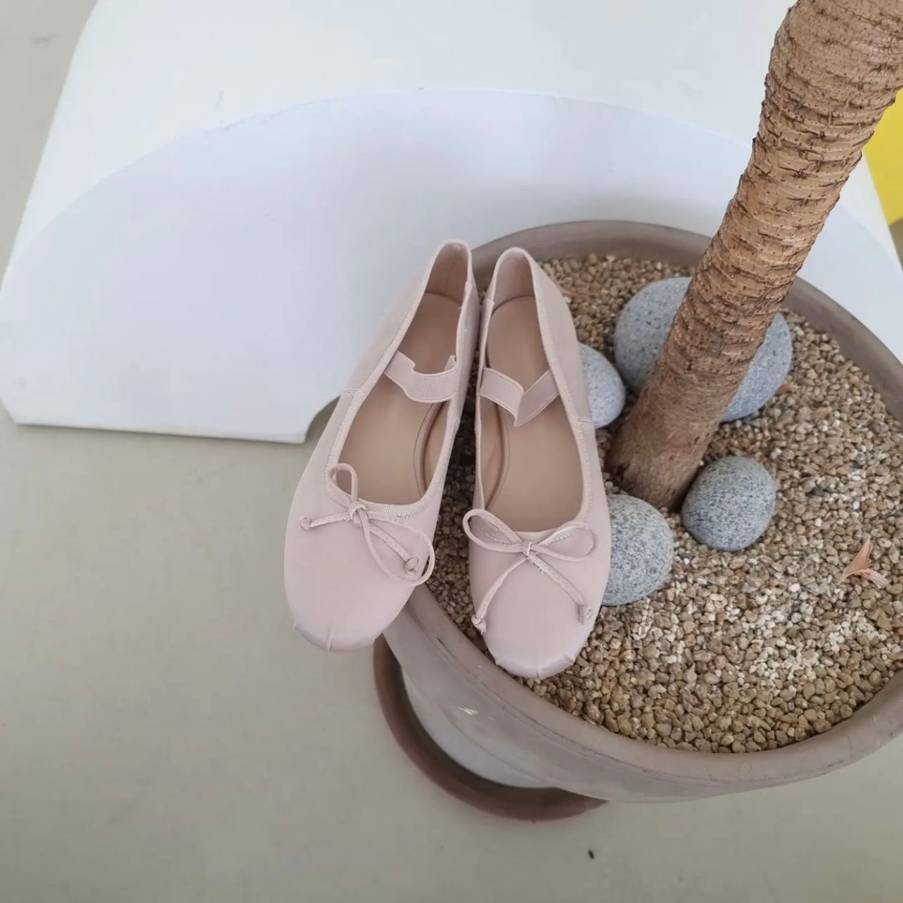 Elastic Strap Satin Ballerina Beige