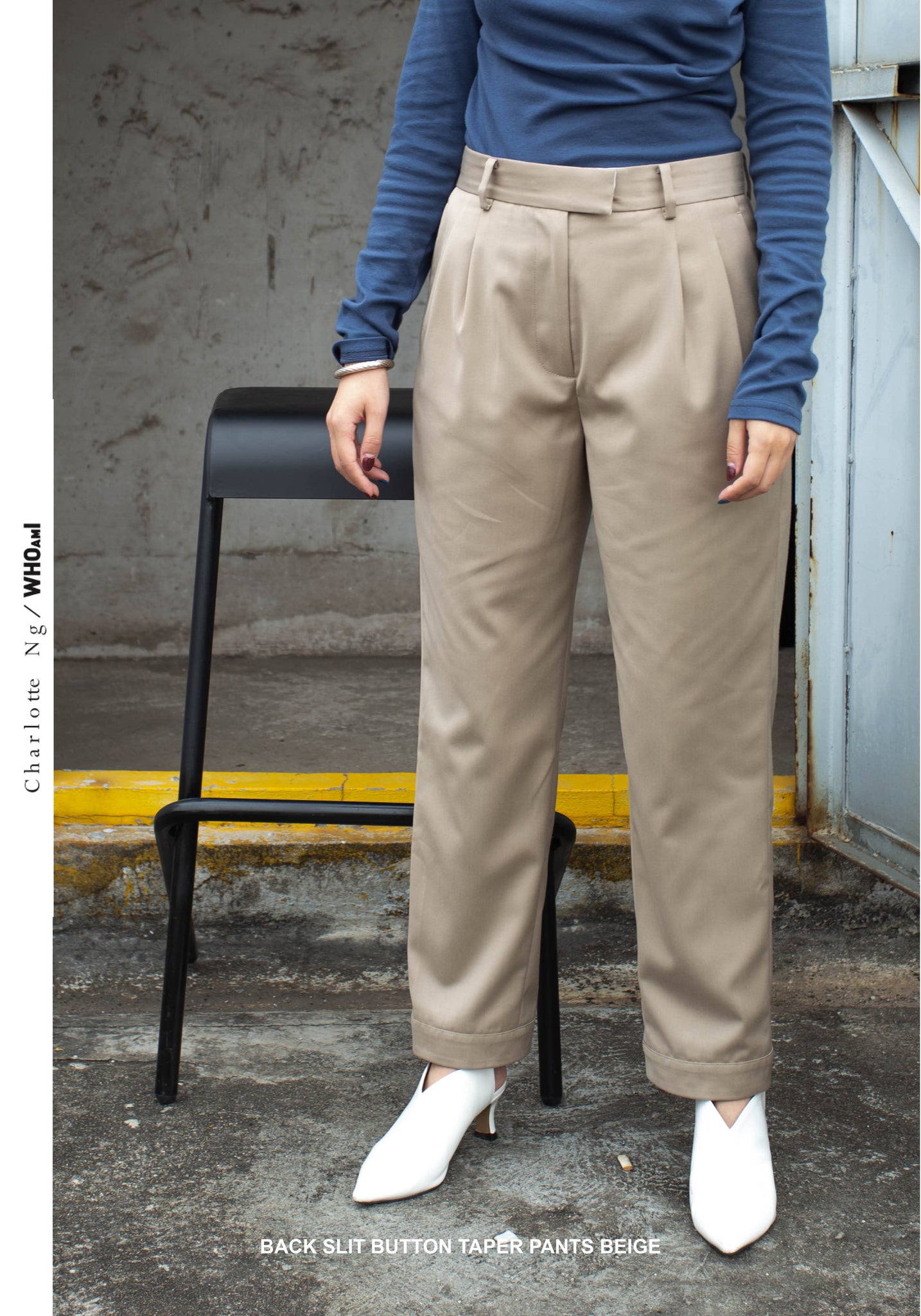 Back Slit Button Taper Pants Beige - whoami