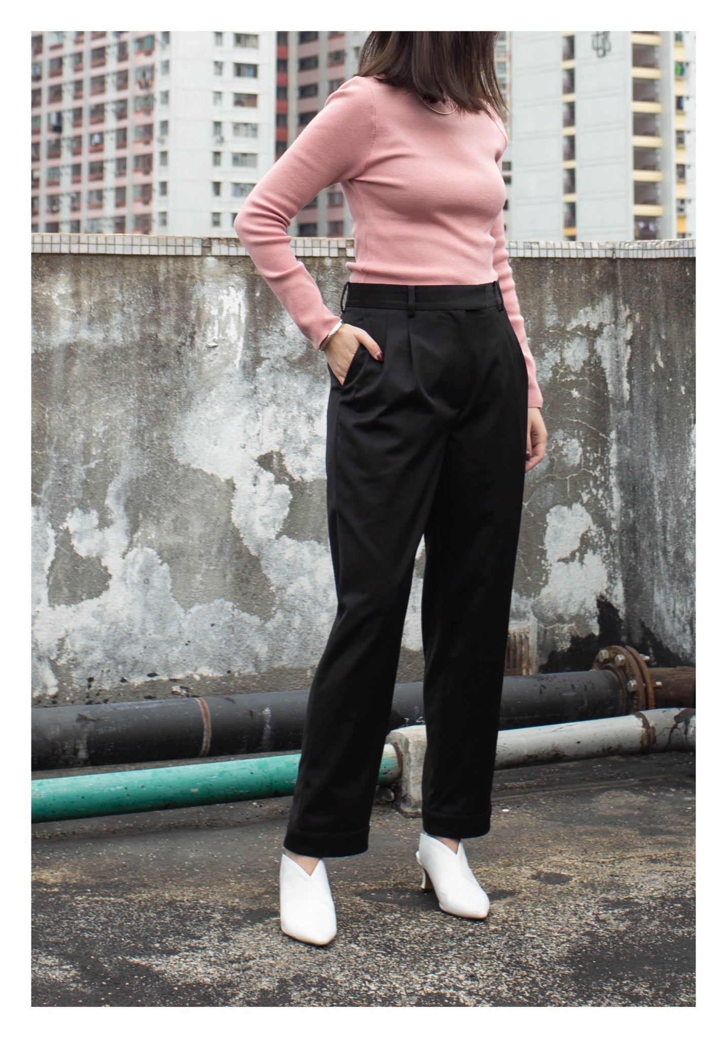 Back Slit Button Taper Pants Black - whoami