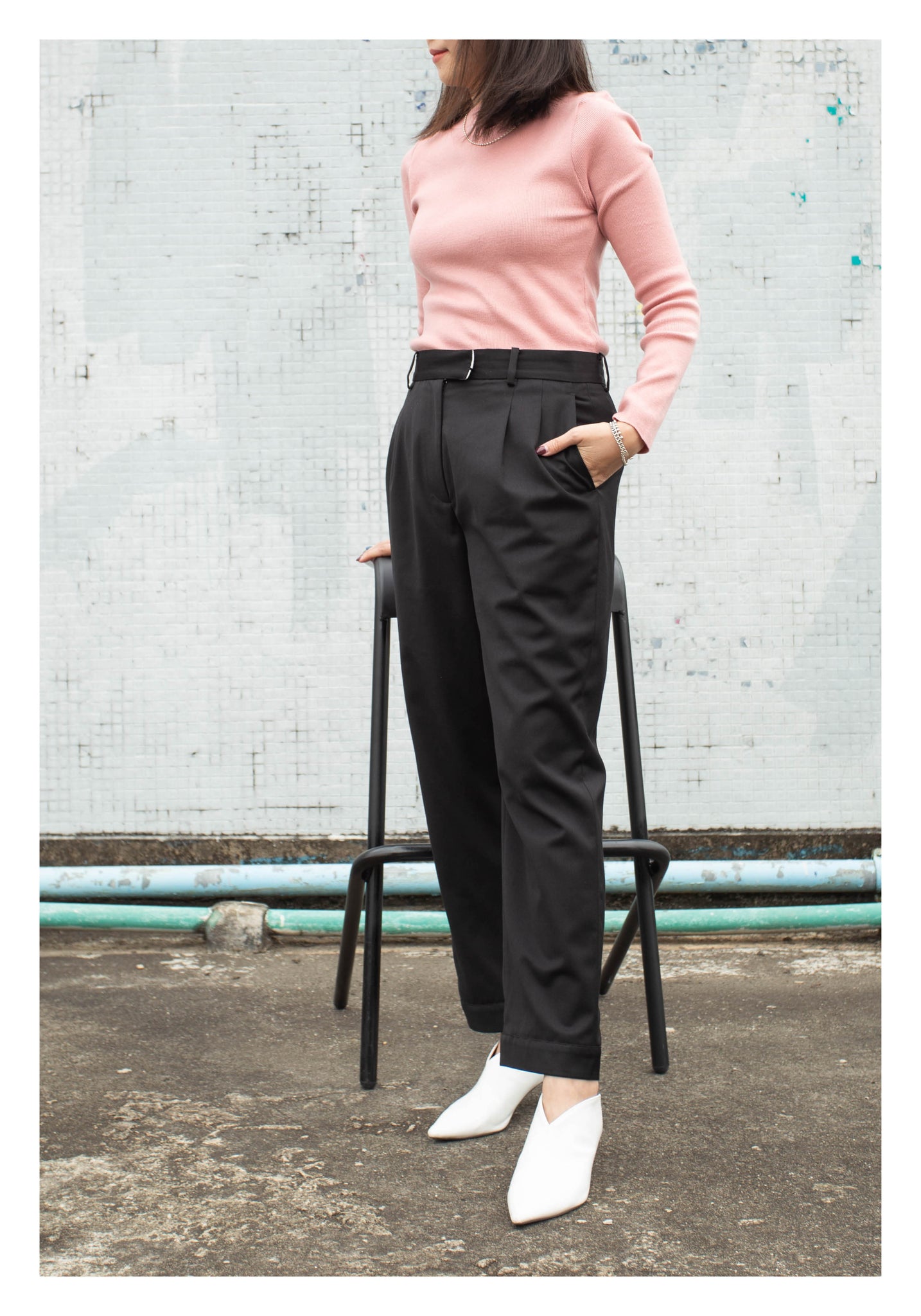 Back Slit Button Taper Pants Black - whoami