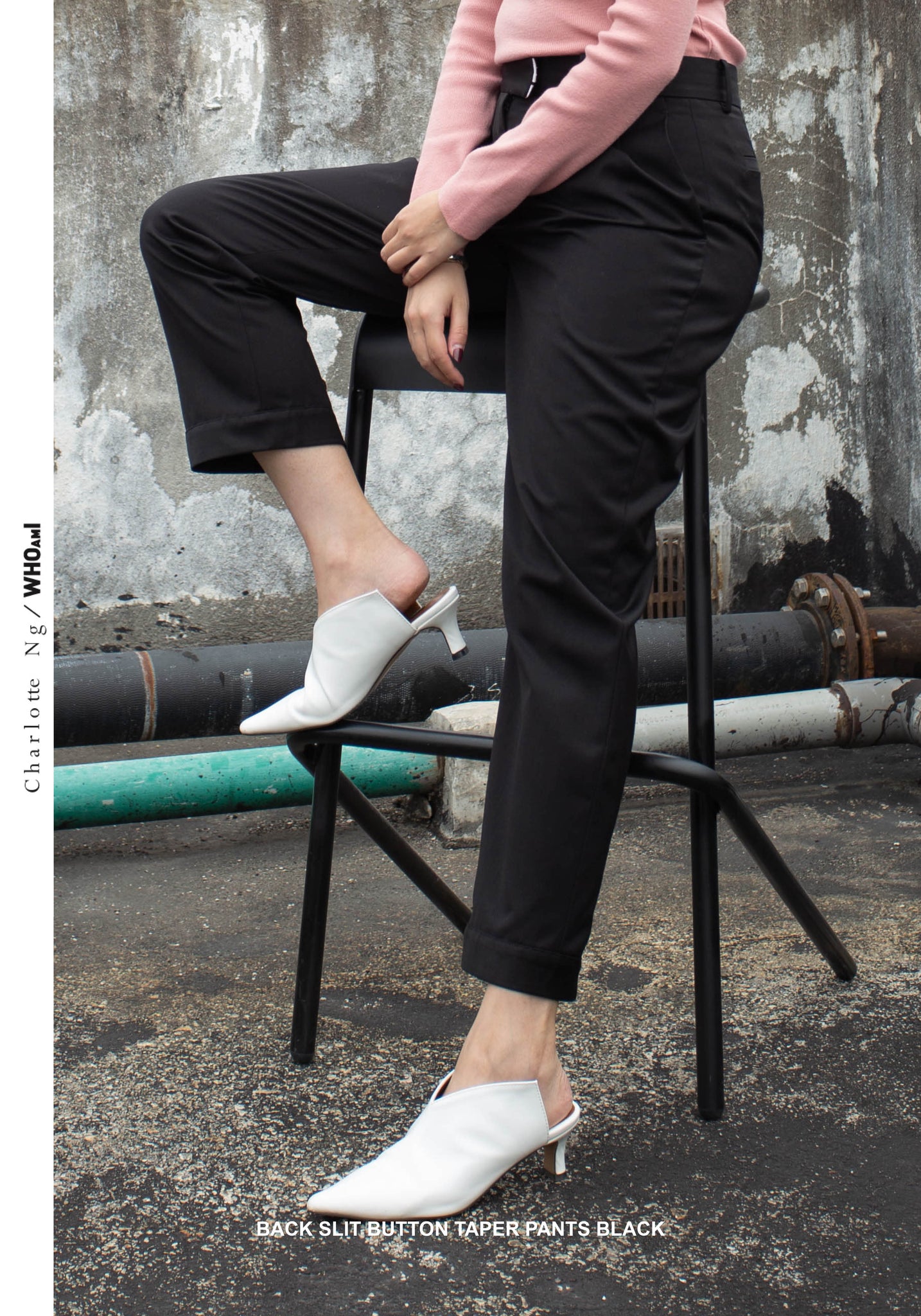 Back Slit Button Taper Pants Black - whoami