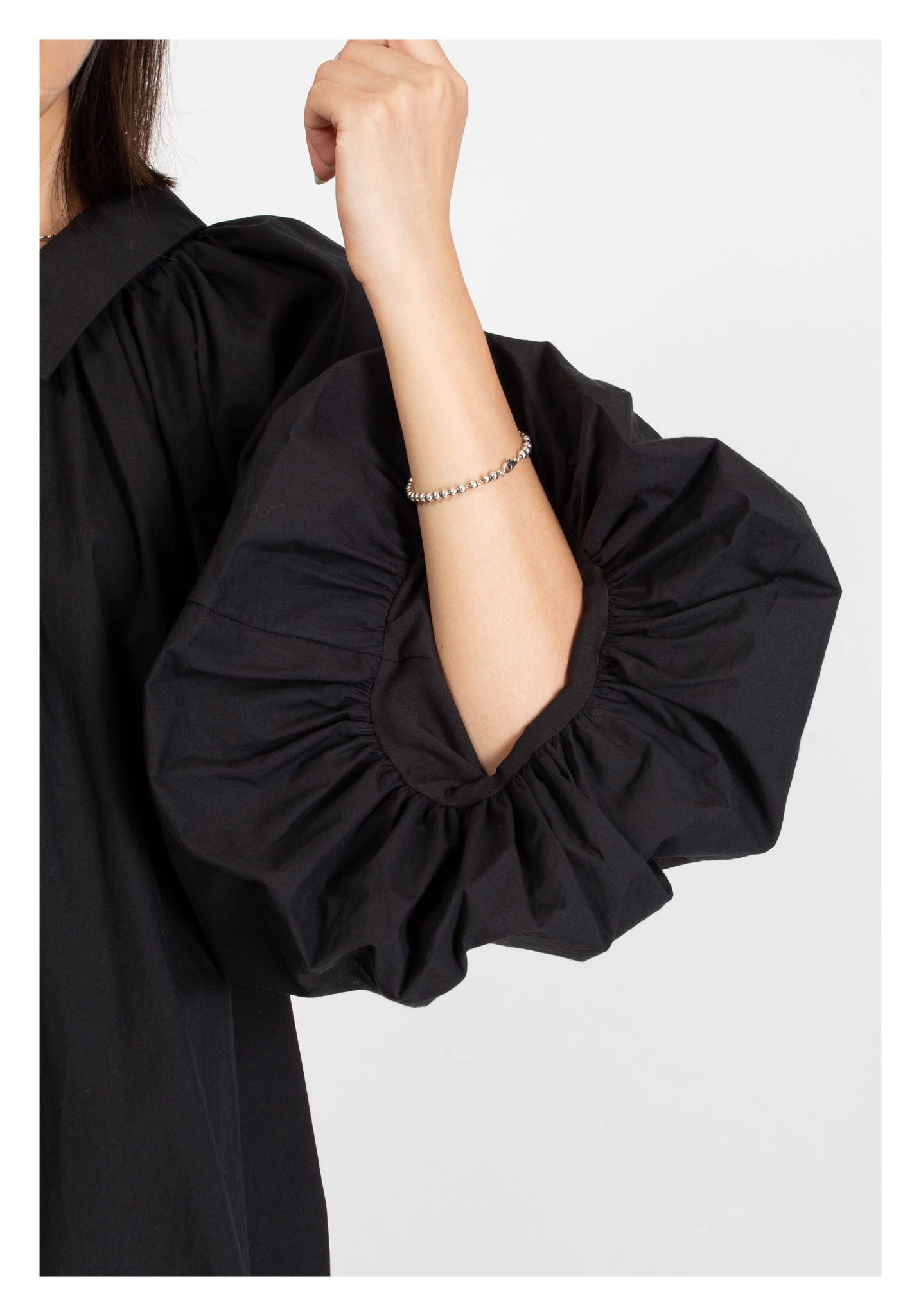 Balloon Sleeves Collar Blouse Black - whoami