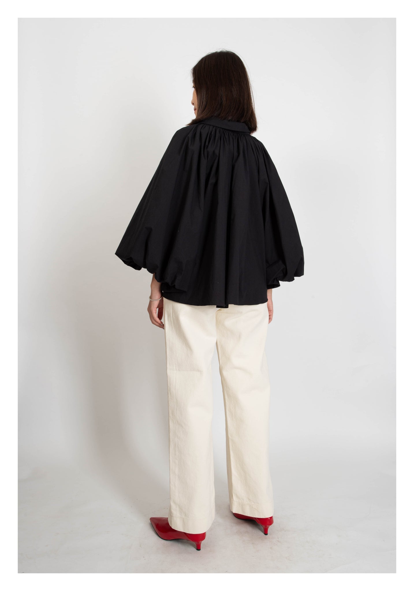 Balloon Sleeves Collar Blouse Black - whoami