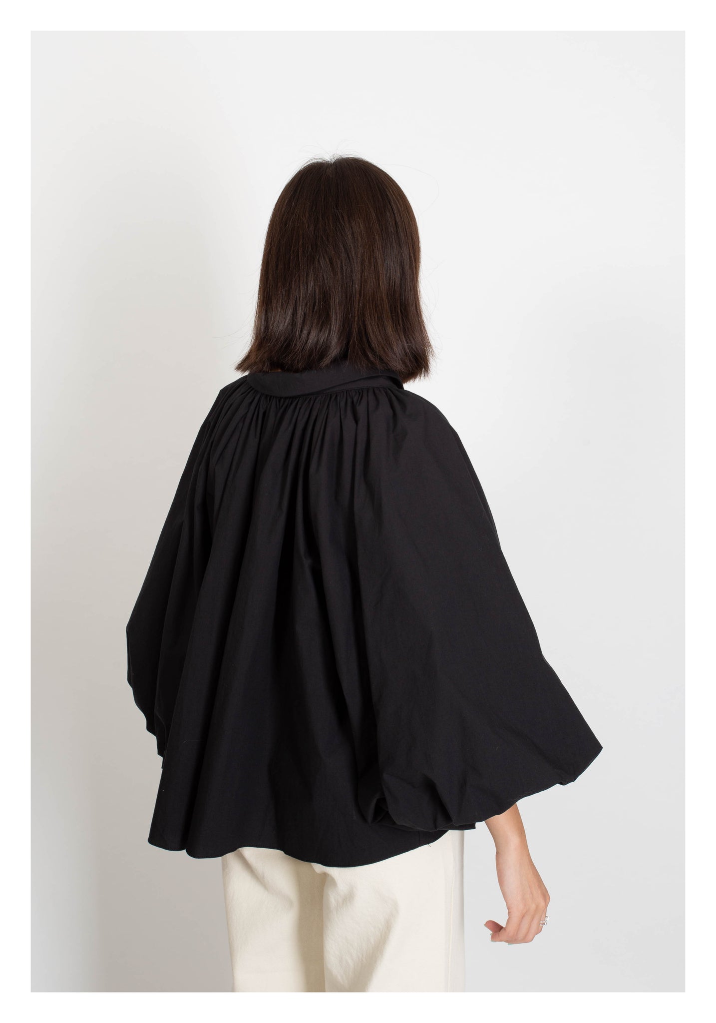 Balloon Sleeves Collar Blouse Black - whoami
