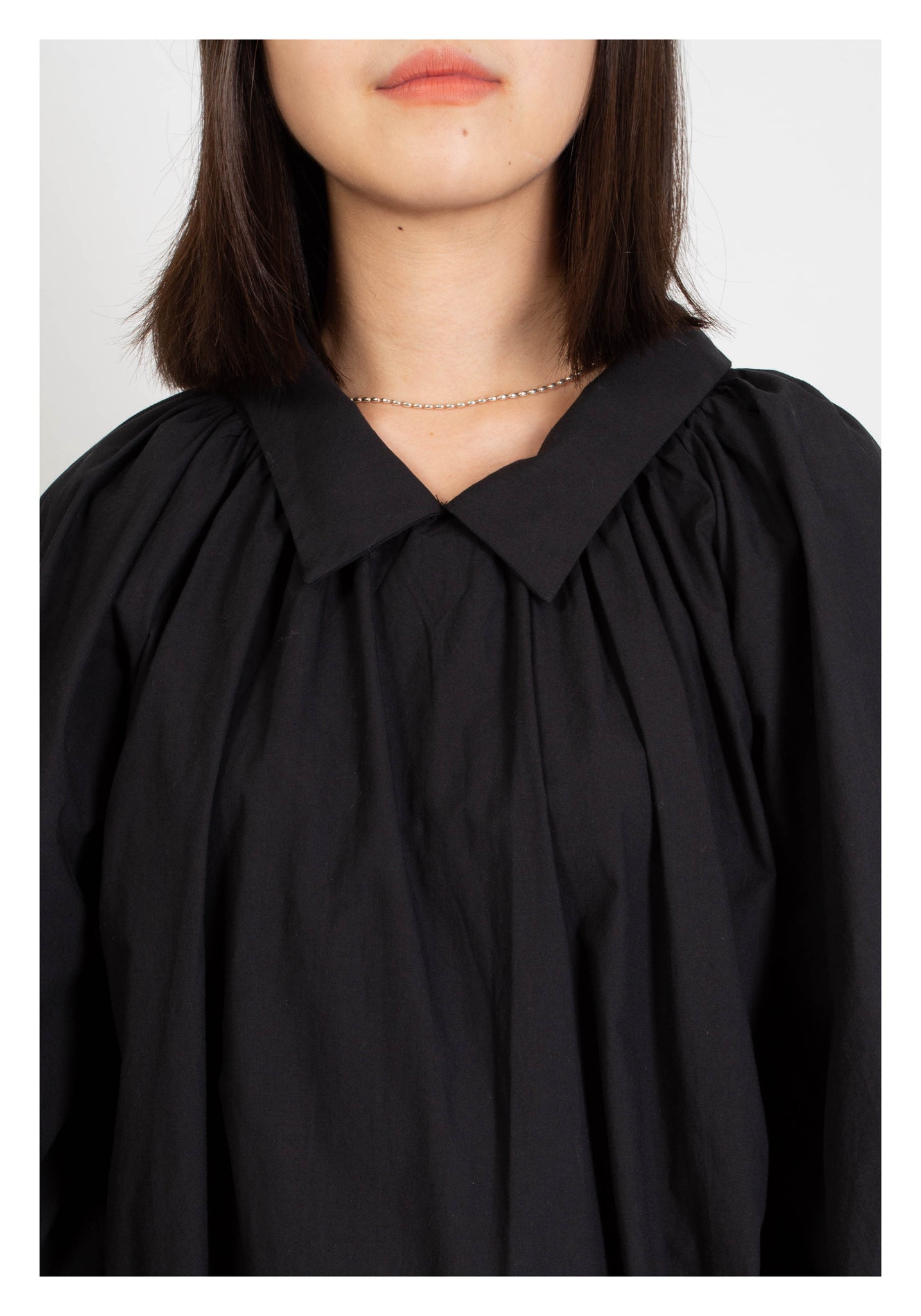 Balloon Sleeves Collar Blouse Black - whoami