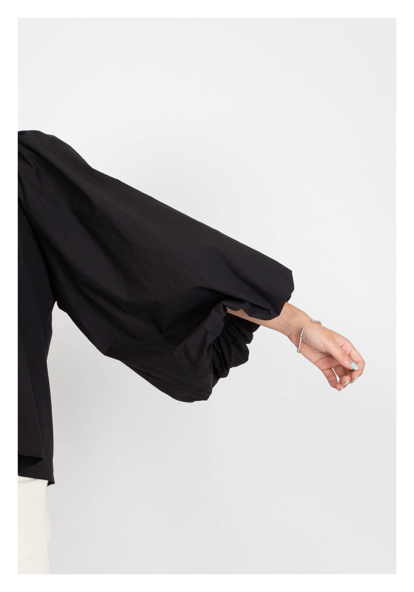 Balloon Sleeves Collar Blouse Black - whoami