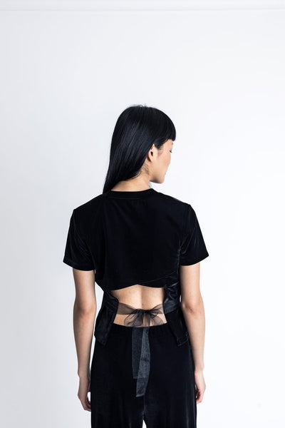 Basic Velvet Tee With Back Overlap - whoami