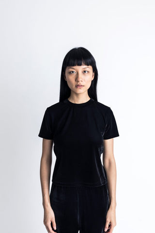 Basic Velvet Tee With Back Overlap - whoami
