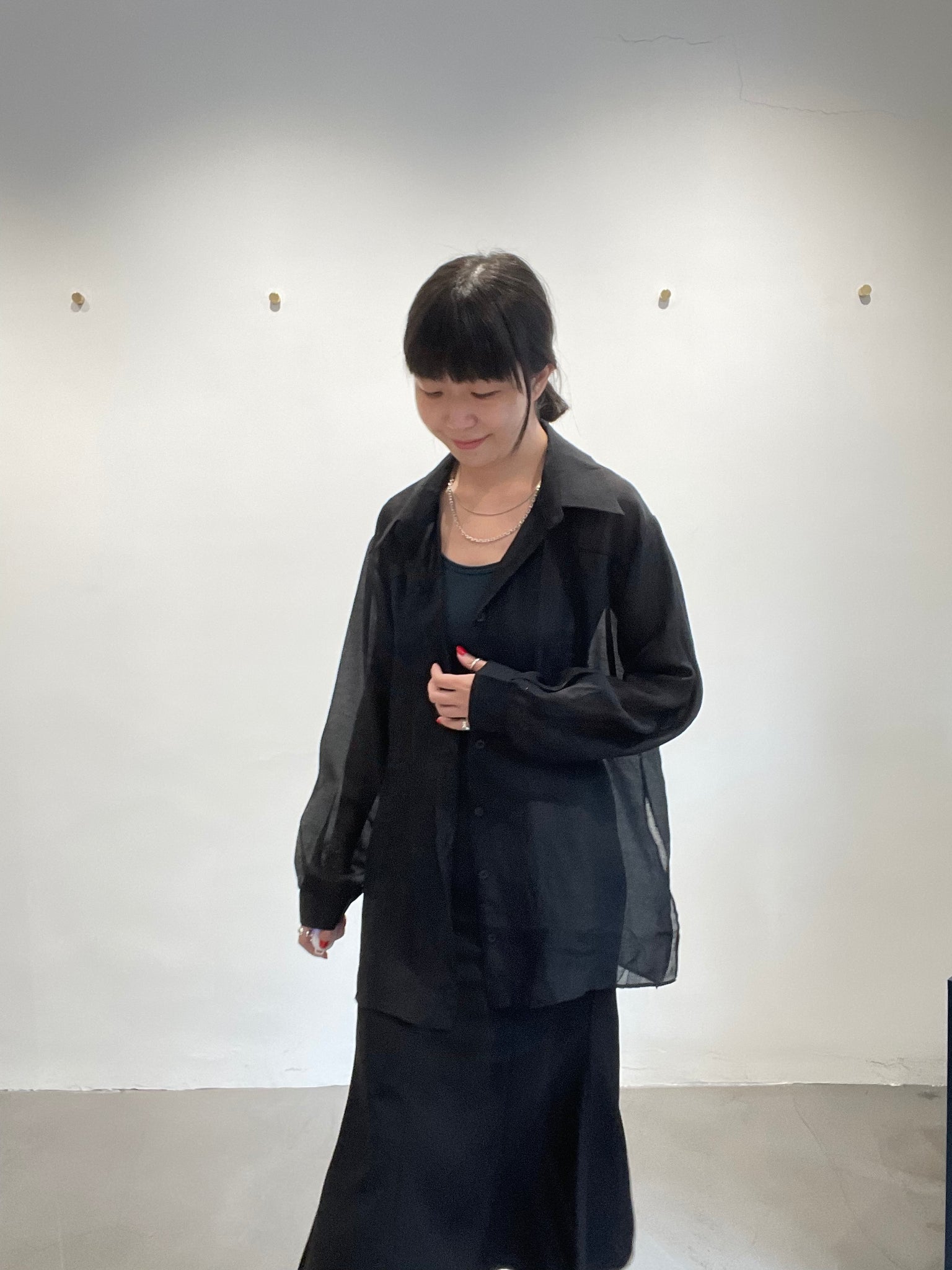 Seam Side Slit See Through Shirt Black