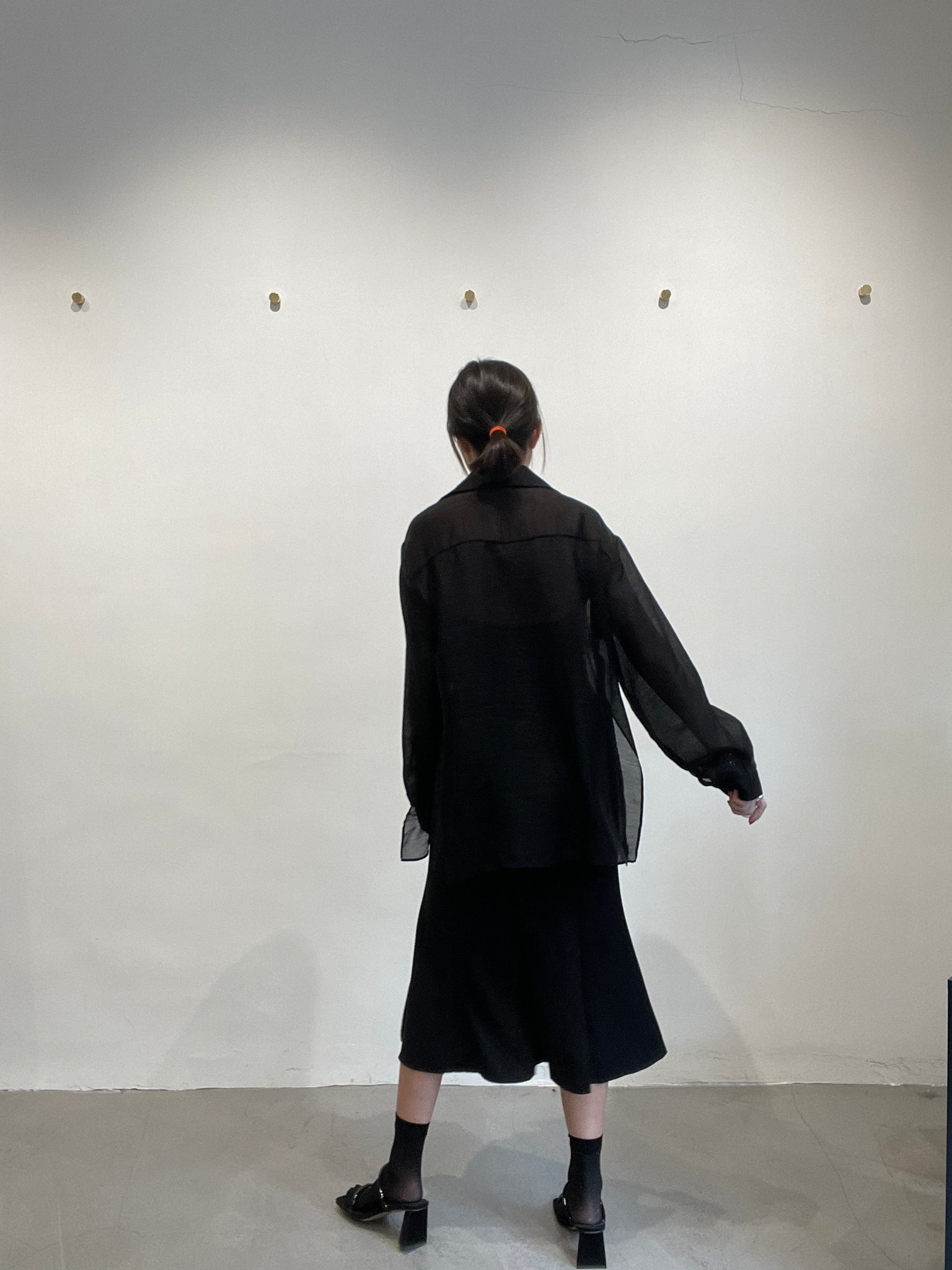 Seam Side Slit See Through Shirt Black