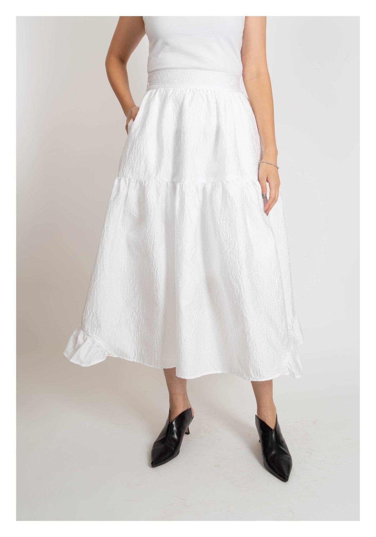 Floral Jacquard Skirt White - whoami
