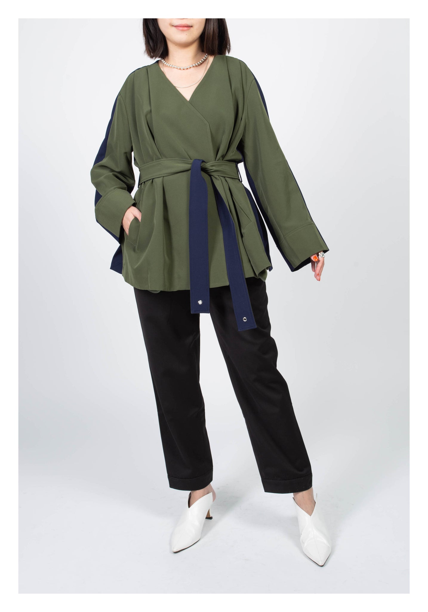 Lady Boss Paneled Wrap Jacket Navy