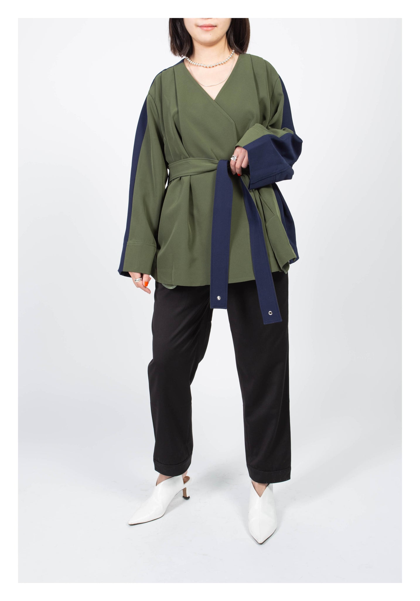 Lady Boss Paneled Wrap Jacket Navy