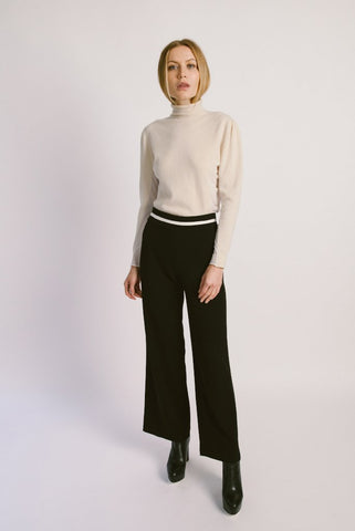 Contrast Binding Wool Pants Black - whoami