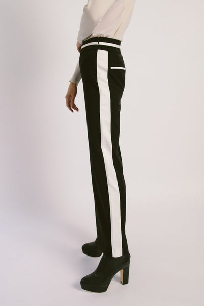 Contrast Binding Wool Pants Black - whoami