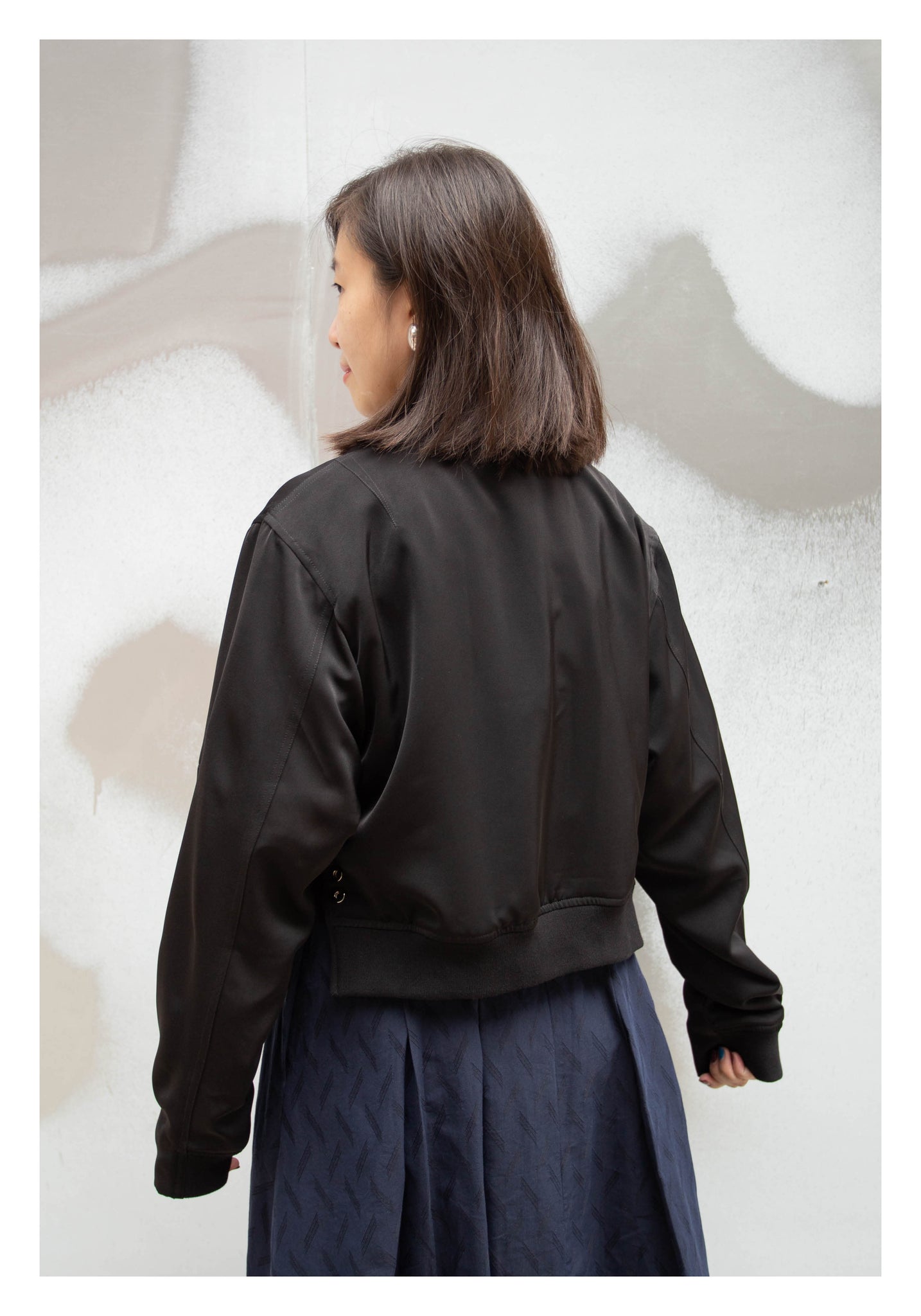 Cropped Slit Bomber Jacket Black - whoami