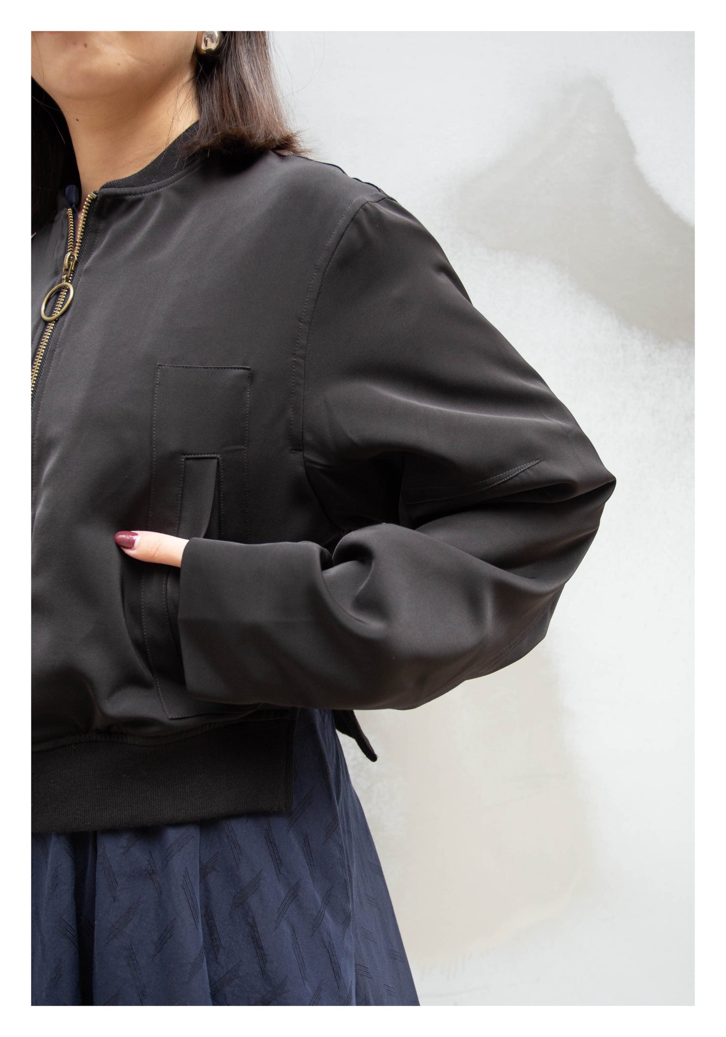 Cropped Slit Bomber Jacket Black - whoami