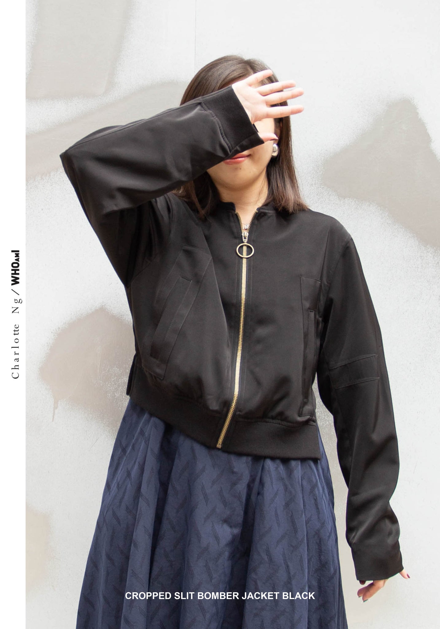 Cropped Slit Bomber Jacket Black - whoami