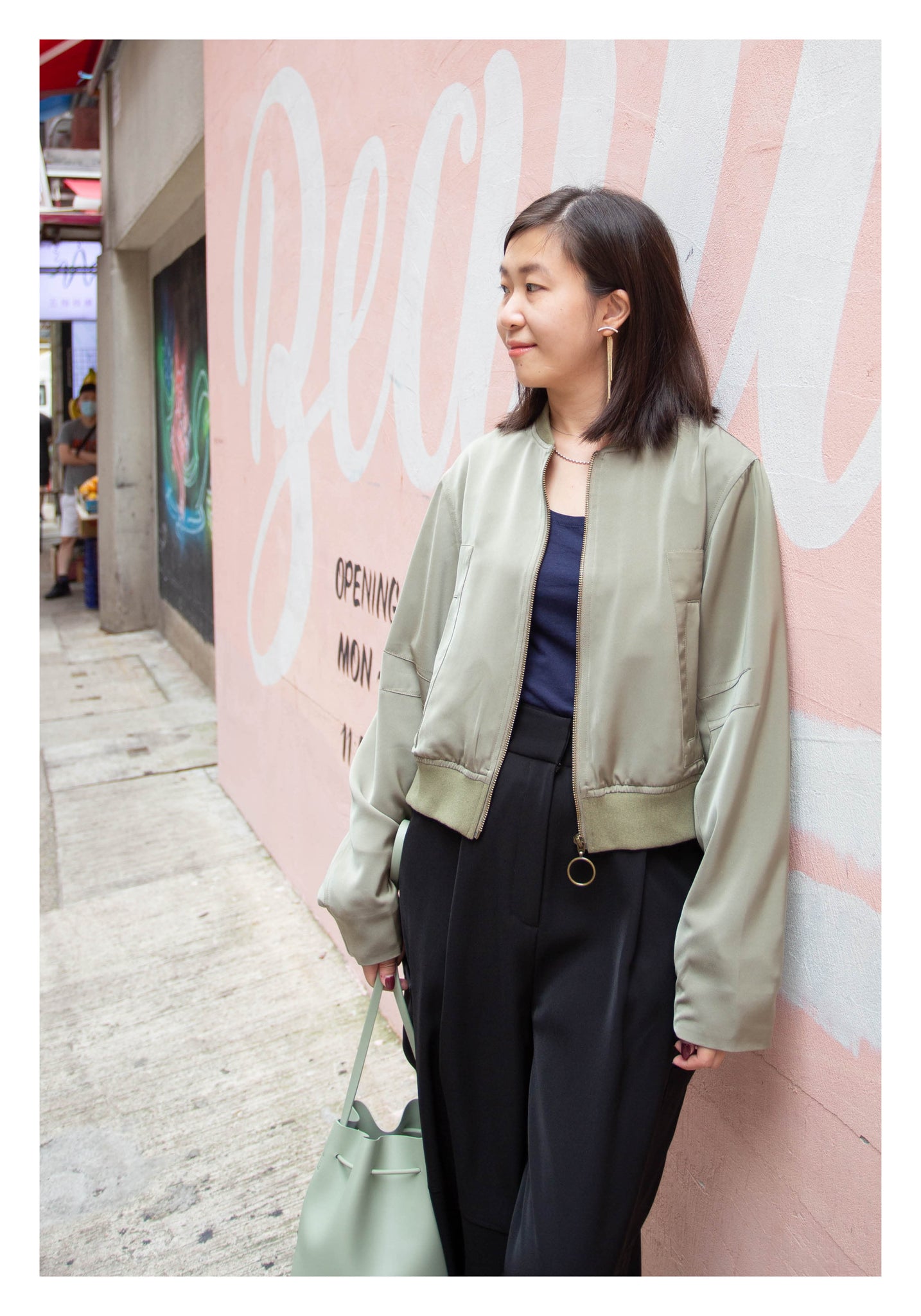 Cropped Slit Bomber Jacket Military Green - whoami