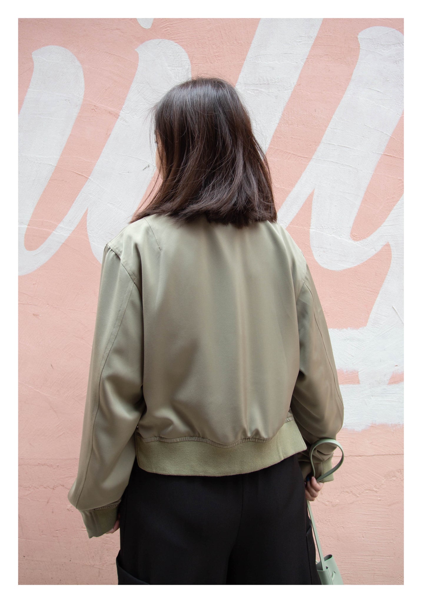 Cropped Slit Bomber Jacket Military Green - whoami