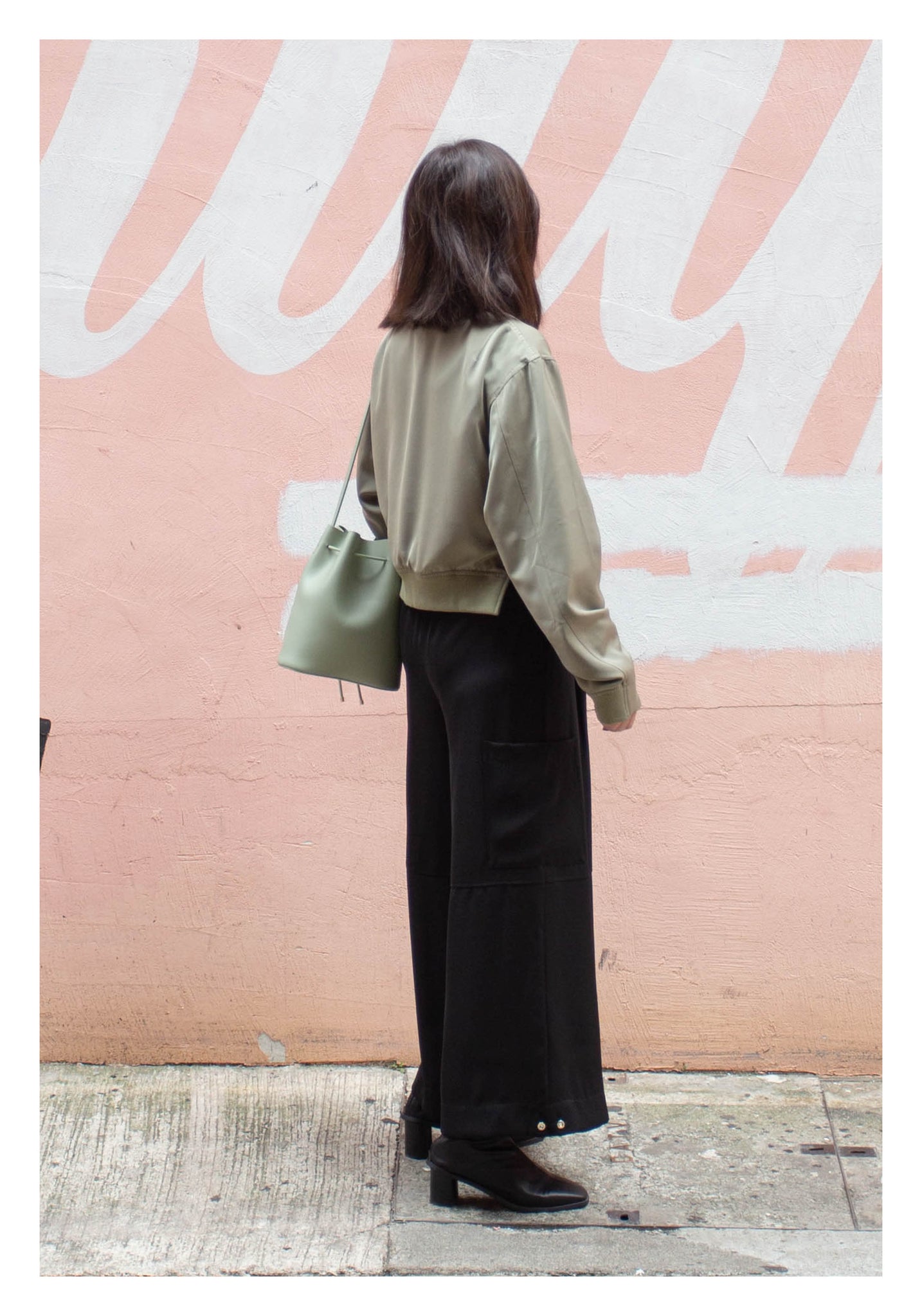 Cropped Slit Bomber Jacket Military Green - whoami