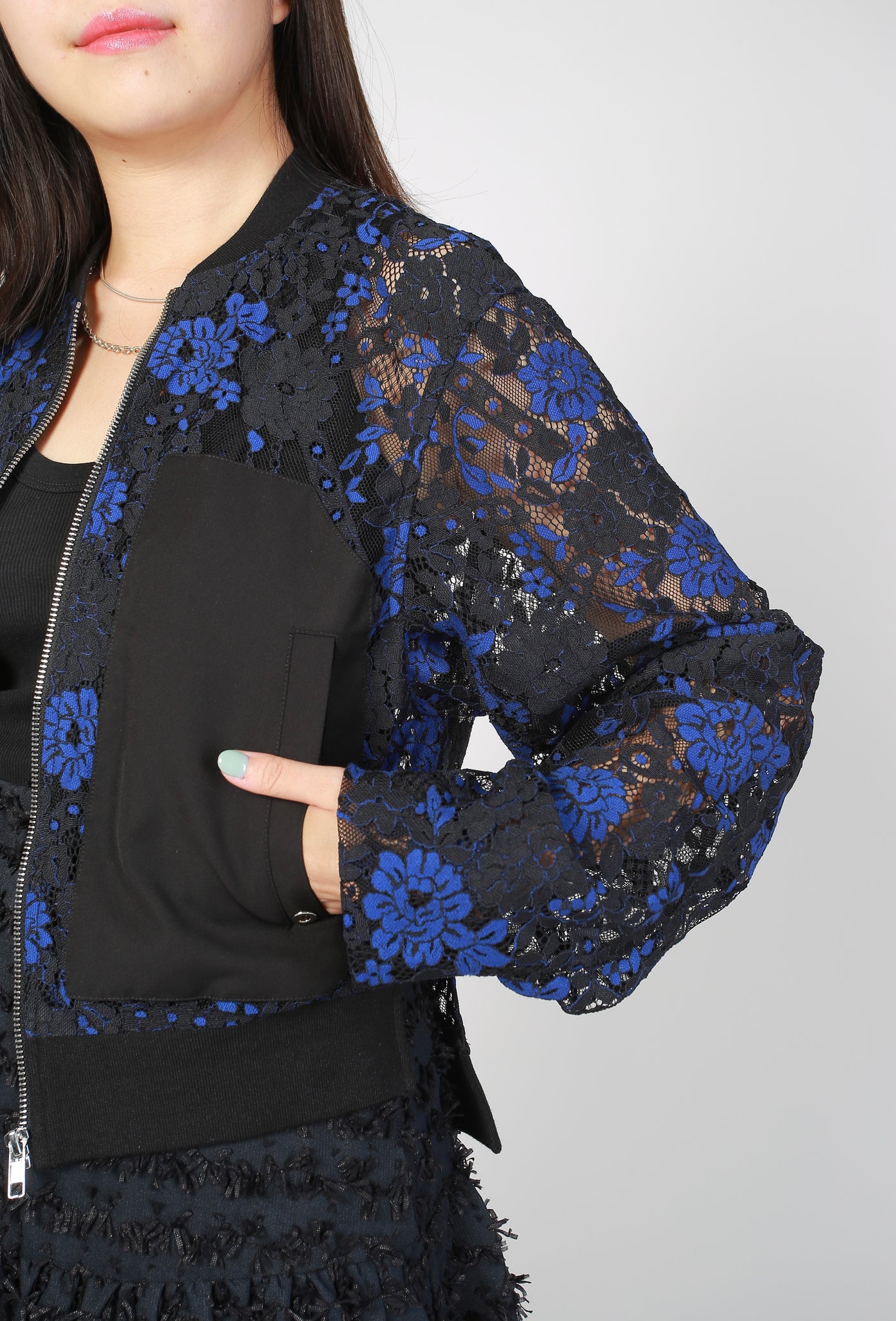 Delicate Floral Lace Bomber Jacket