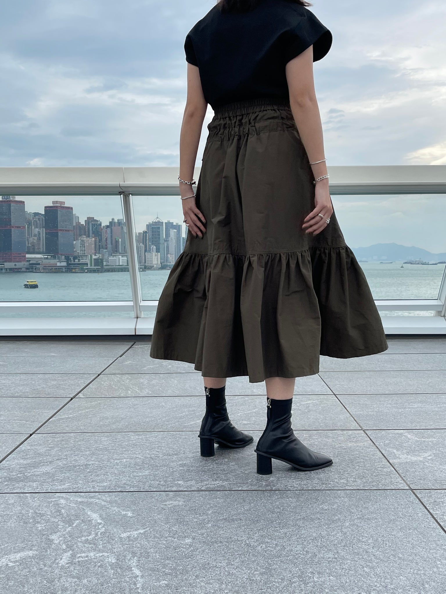 Restructured Waistline Skirt Military Green