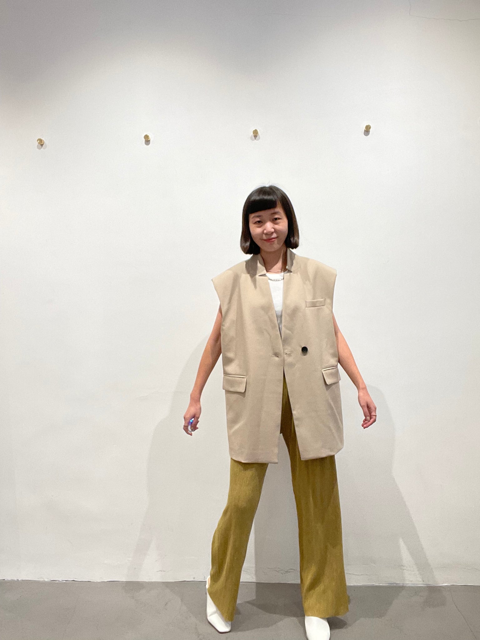 Cool Collarless Vest Jacket Light Beige