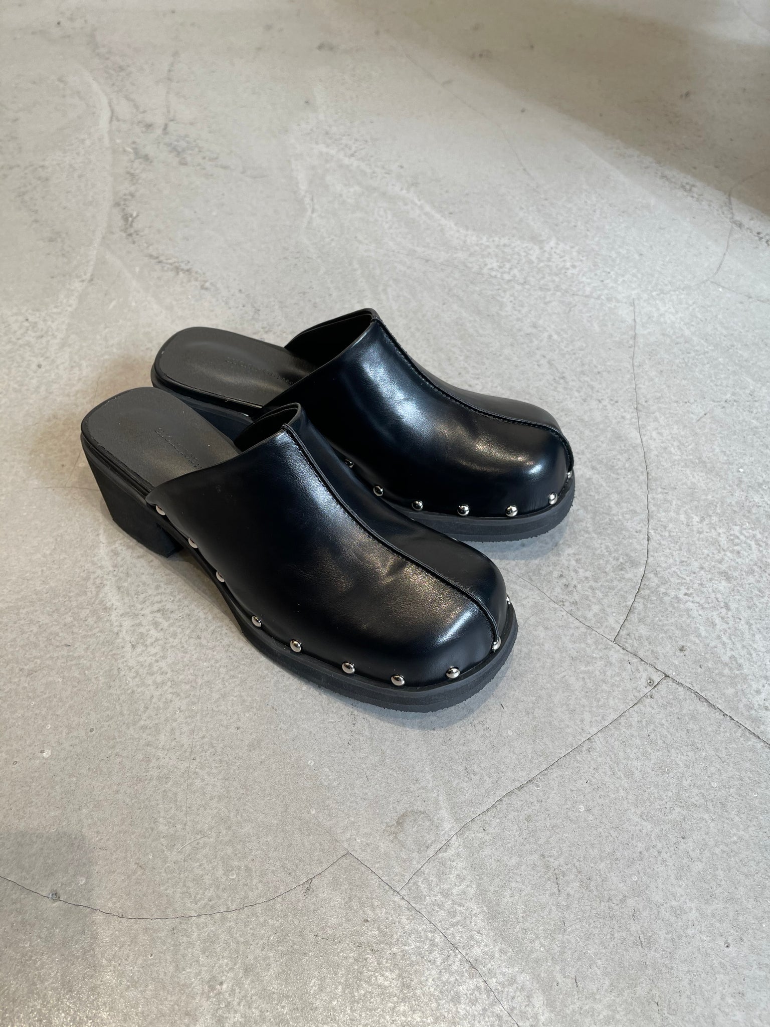 Stud Platform Mules Black