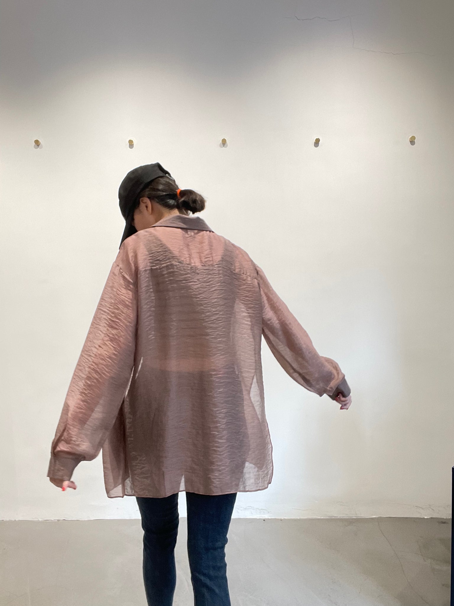 Seam Side Slit See Through Shirt Brown