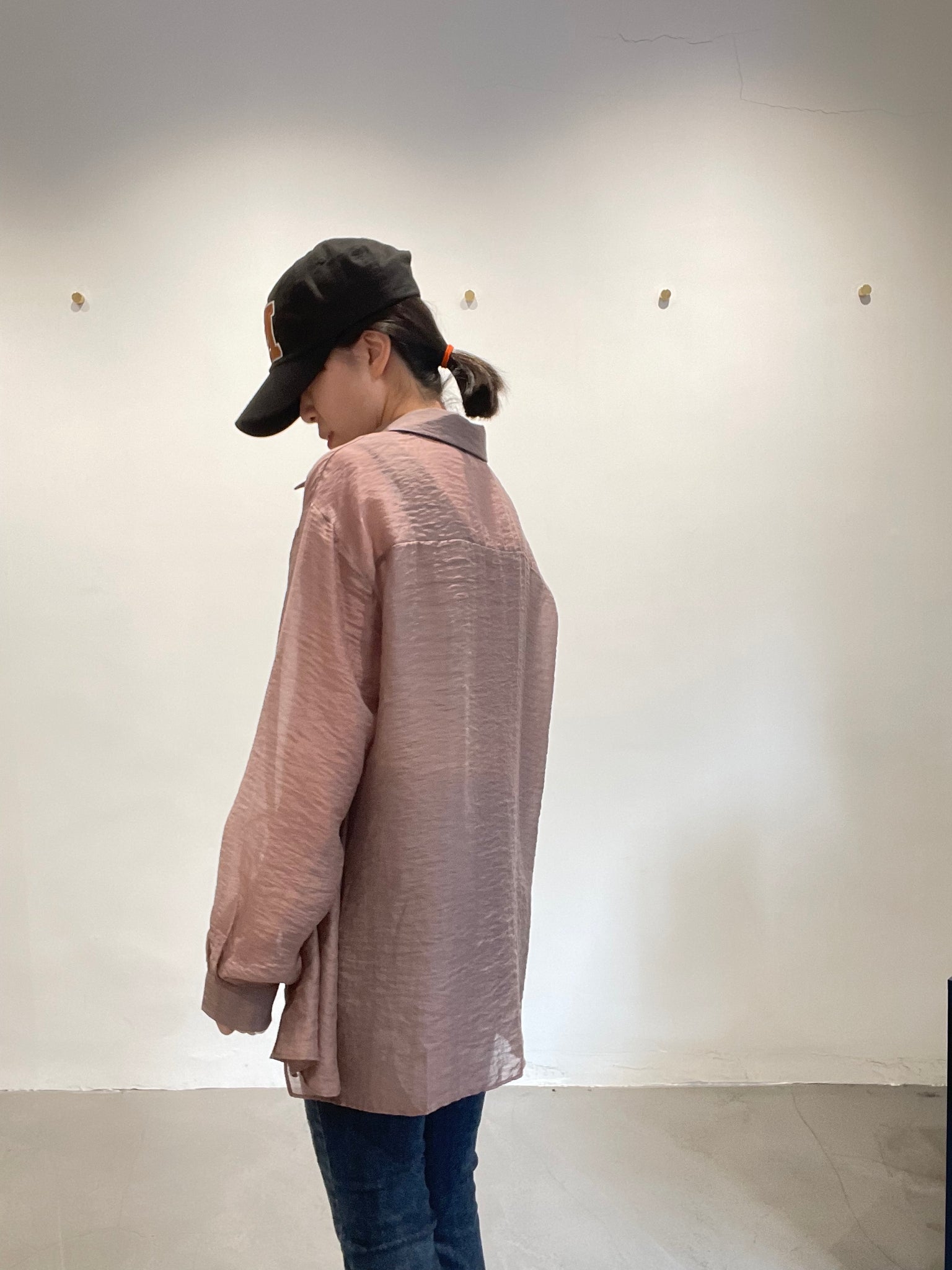 Seam Side Slit See Through Shirt Brown