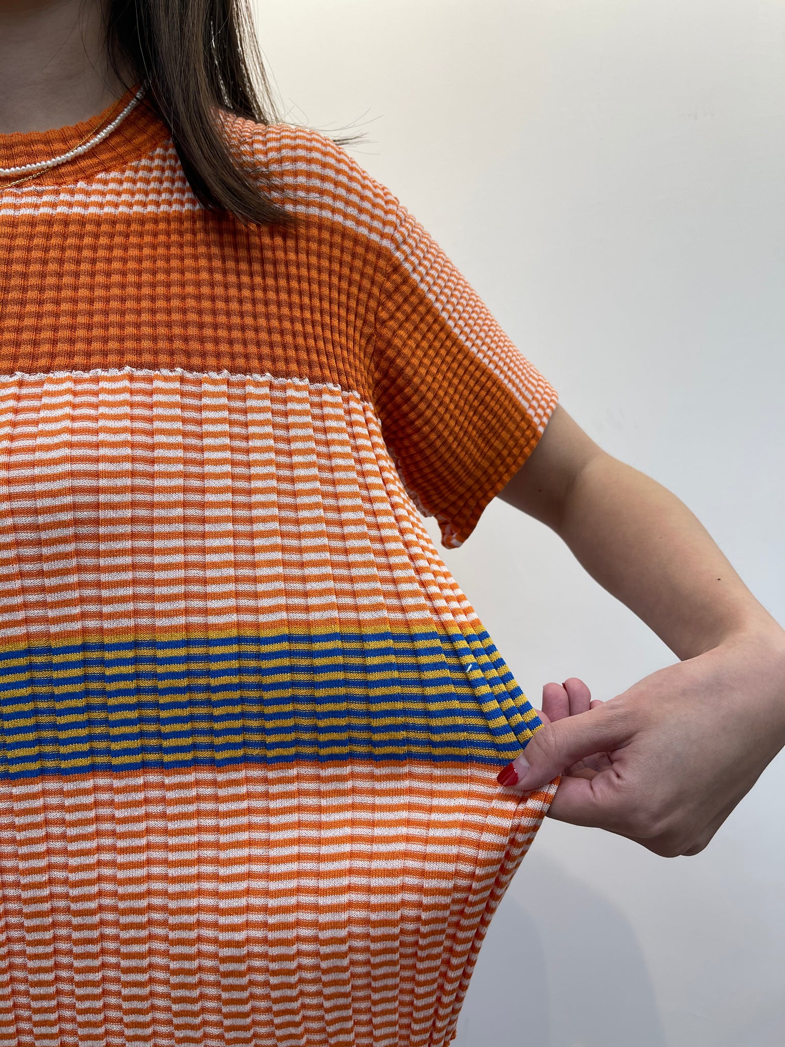 Elastic Stripe Ribbed Top orange