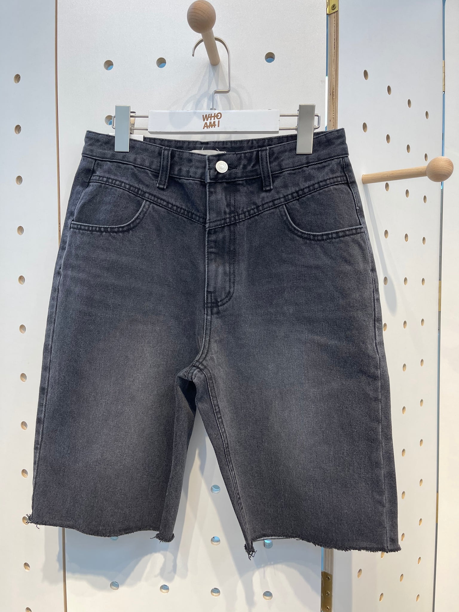Mid Length Denim Shorts Black