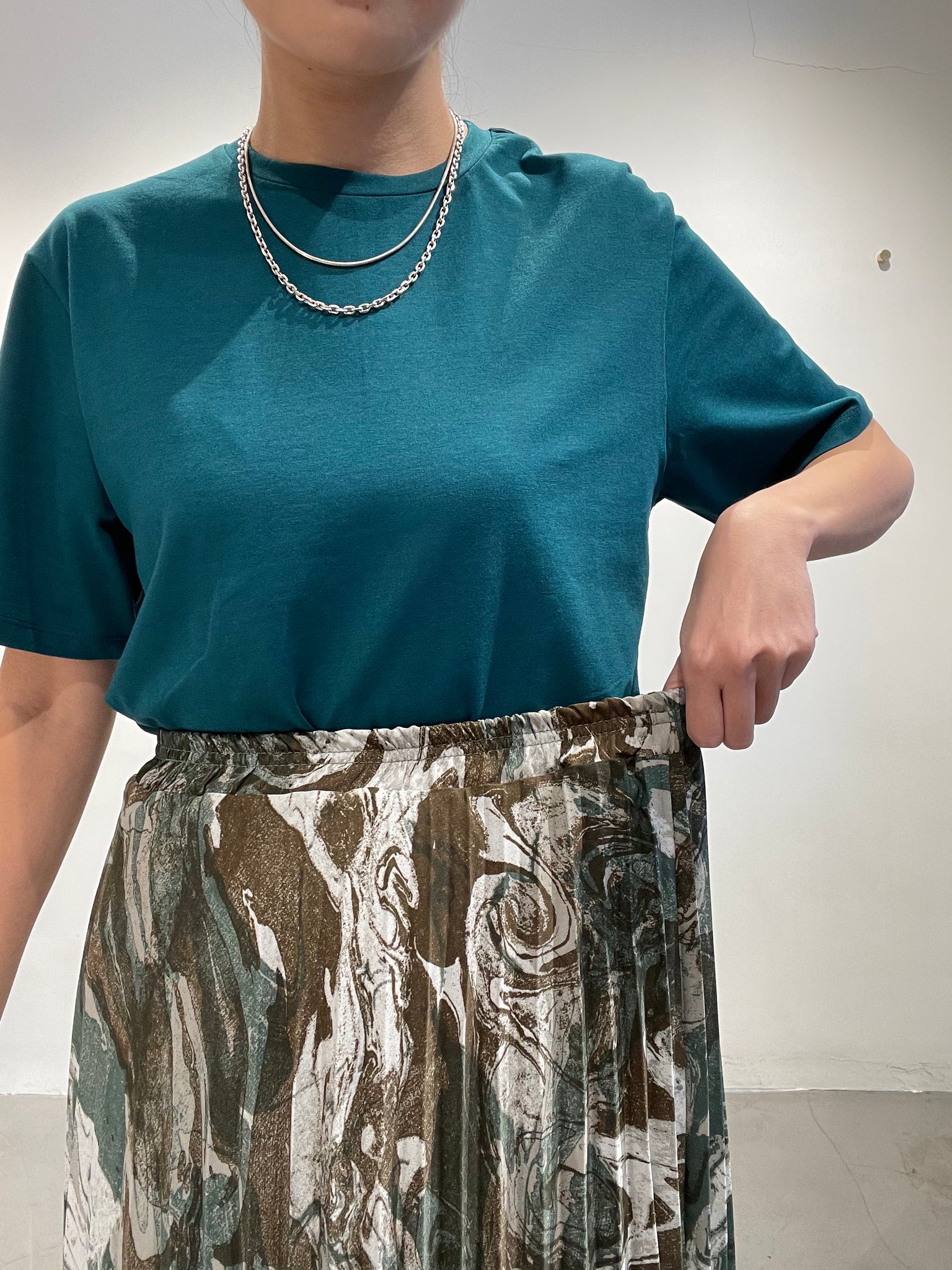 Fall Marble Print Pleated Skirt Mint