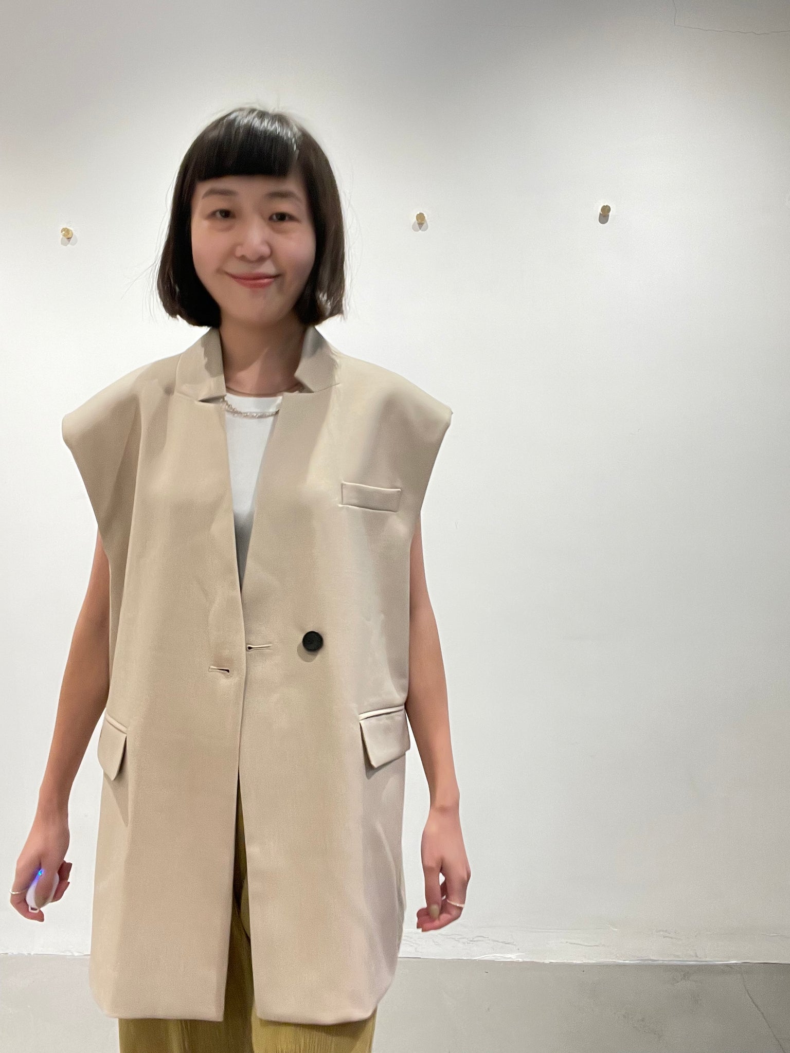 Cool Collarless Vest Jacket Light Beige
