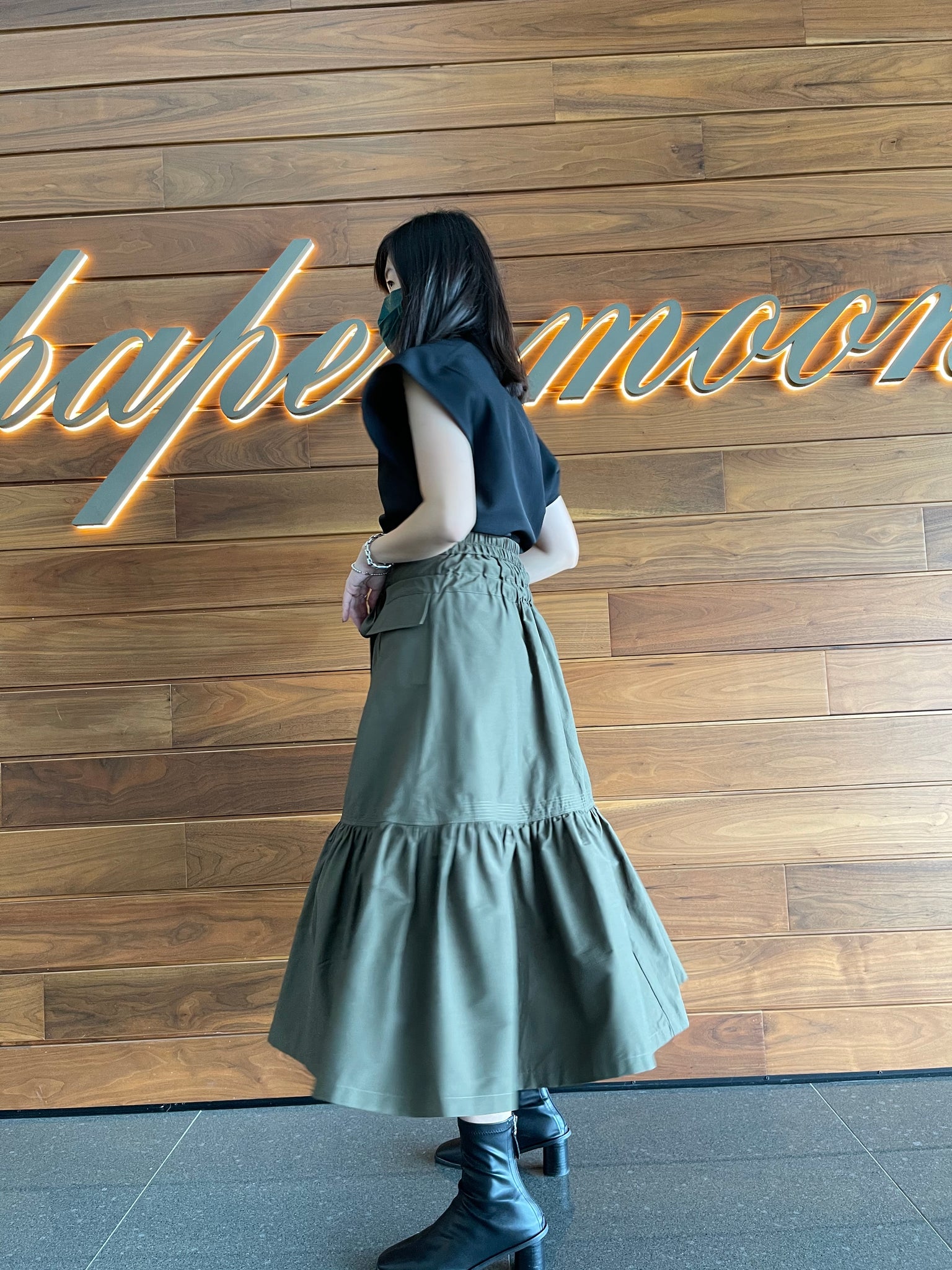 Restructured Waistline Skirt Military Green