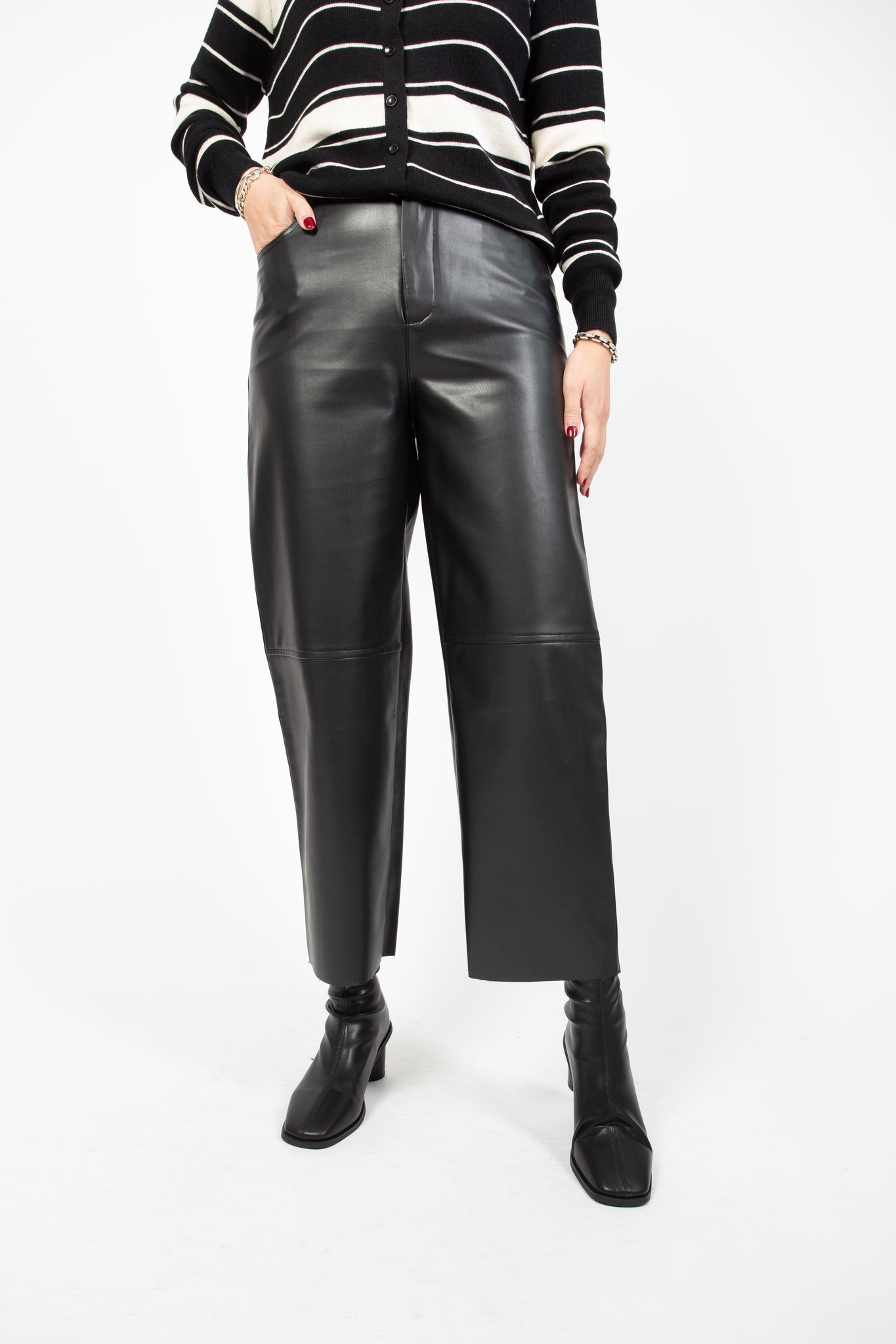 Faux Leather Wide Leg Ankle Pants