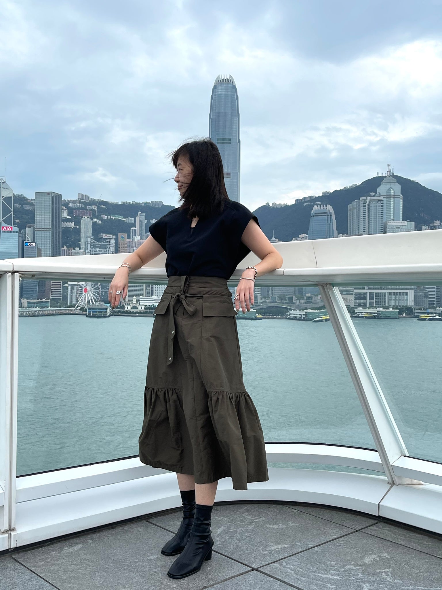 Restructured Waistline Skirt Military Green