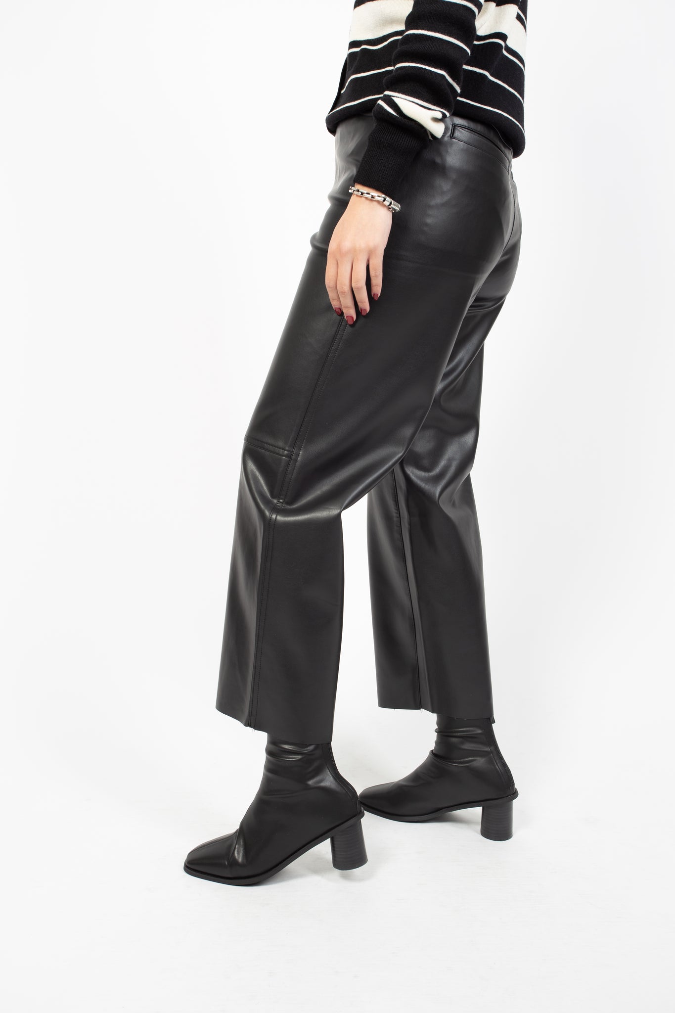 Faux Leather Wide Leg Ankle Pants