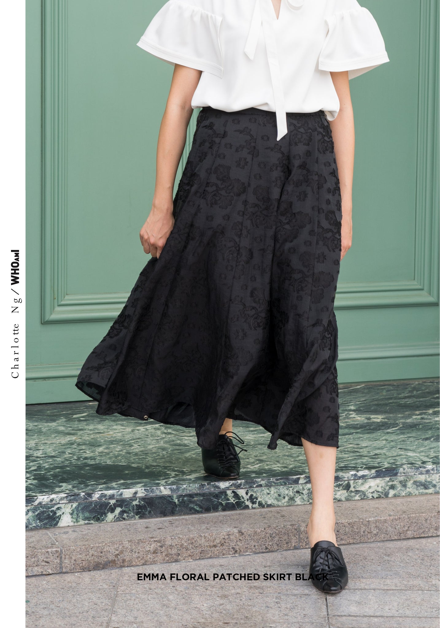 Emma Floral Patched Skirt Black - whoami