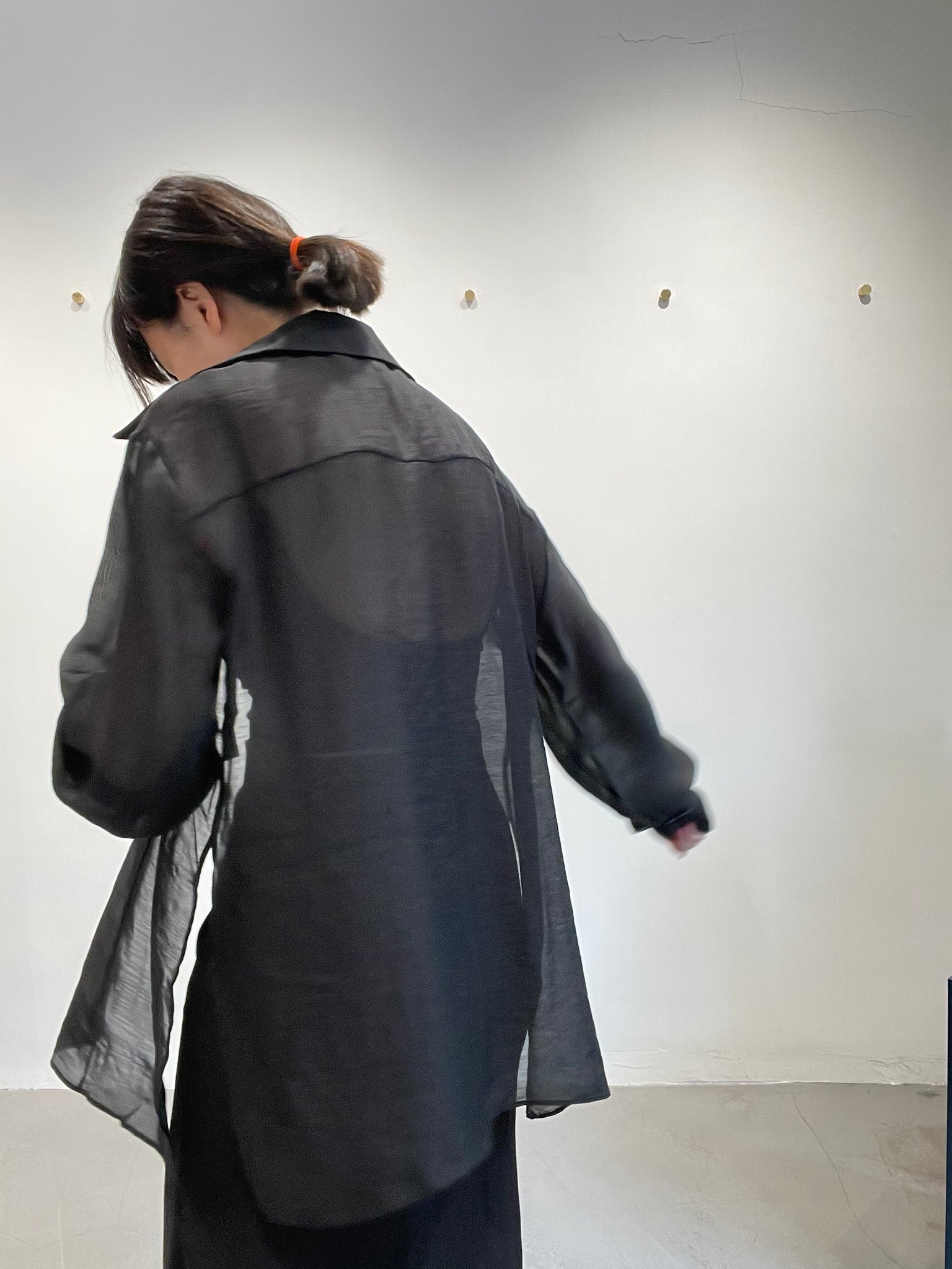 Seam Side Slit See Through Shirt Black