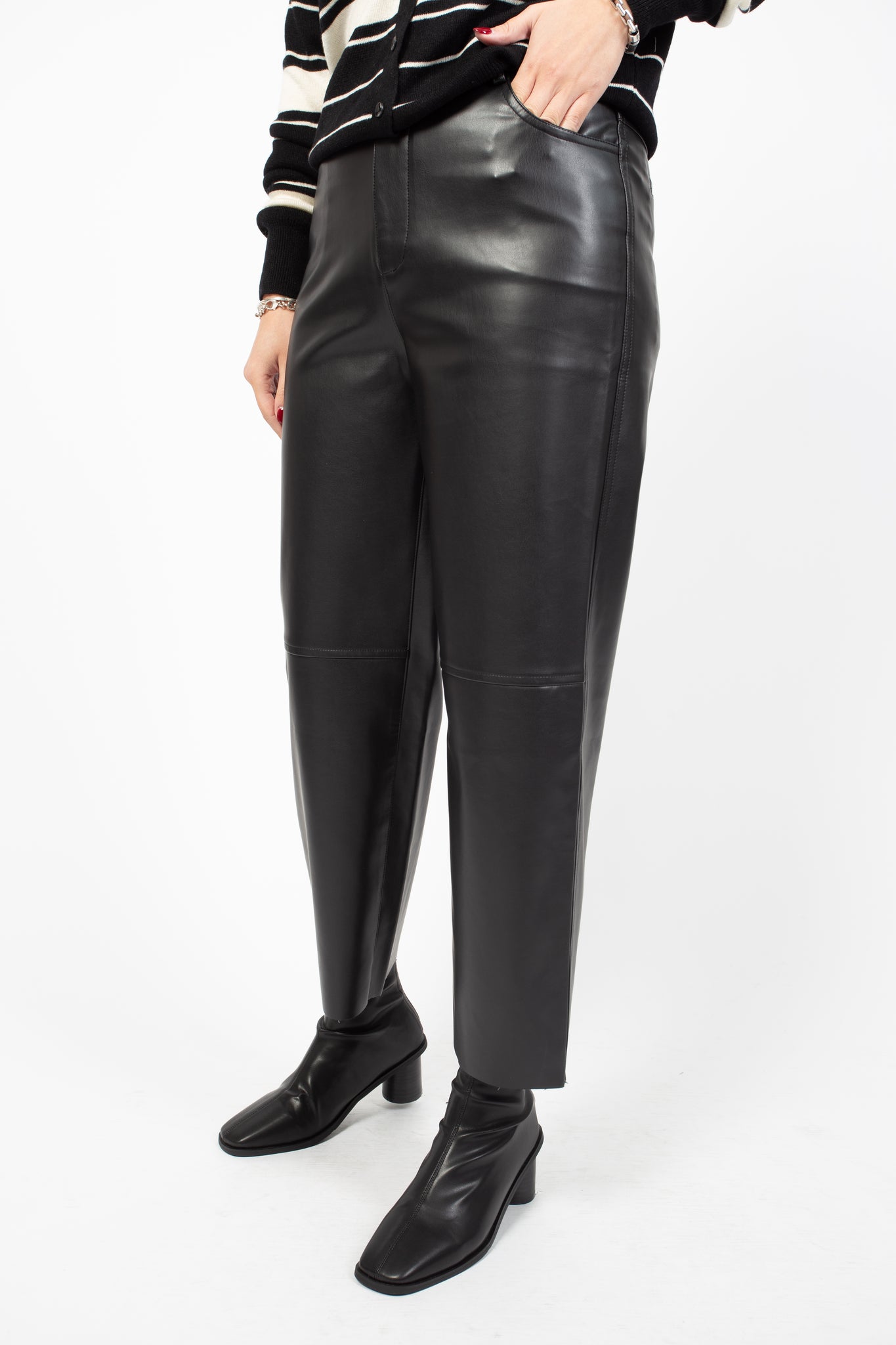 Faux Leather Wide Leg Ankle Pants