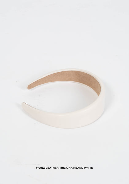 Faux Leather Thick Hairband White