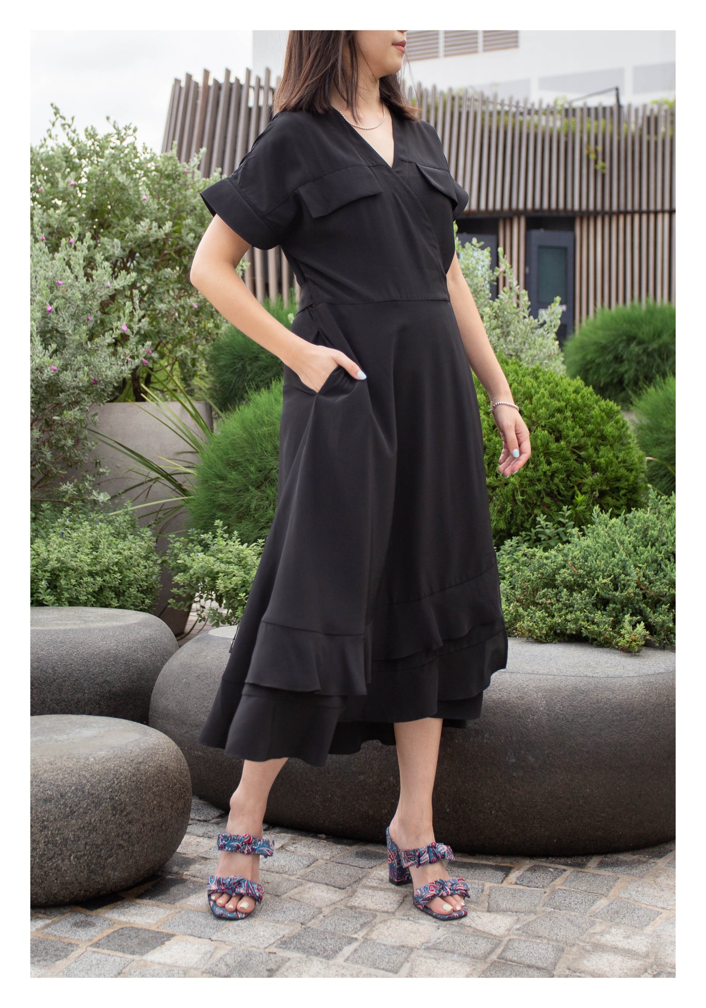 Feminine Cargo Wrap Dress Black - whoami