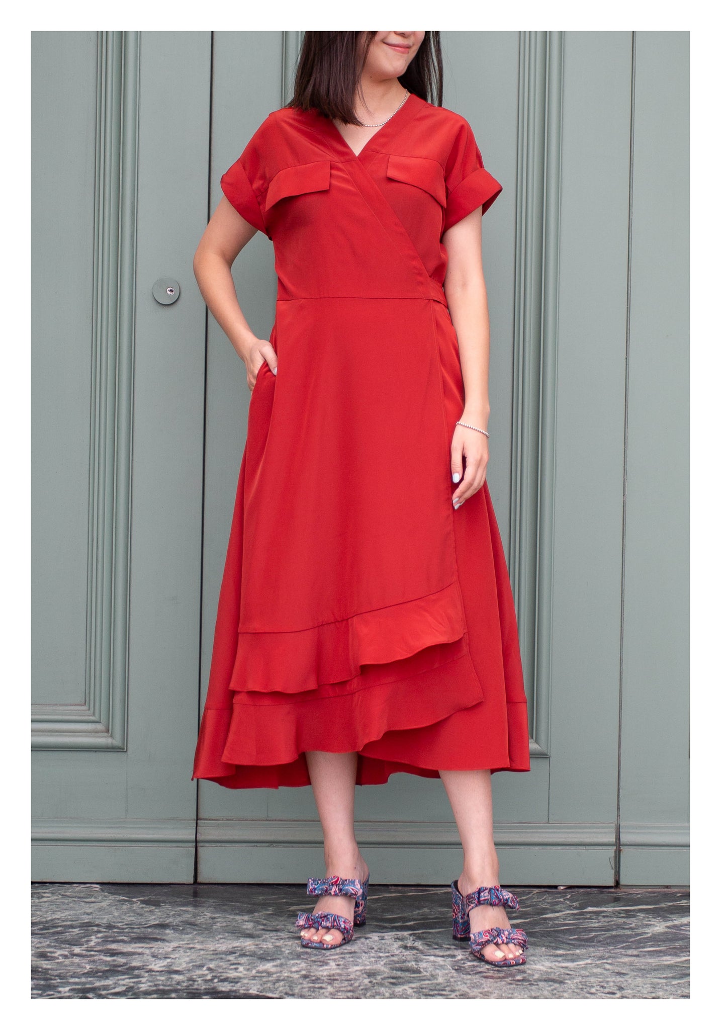 Feminine Cargo Wrap Dress Red - whoami