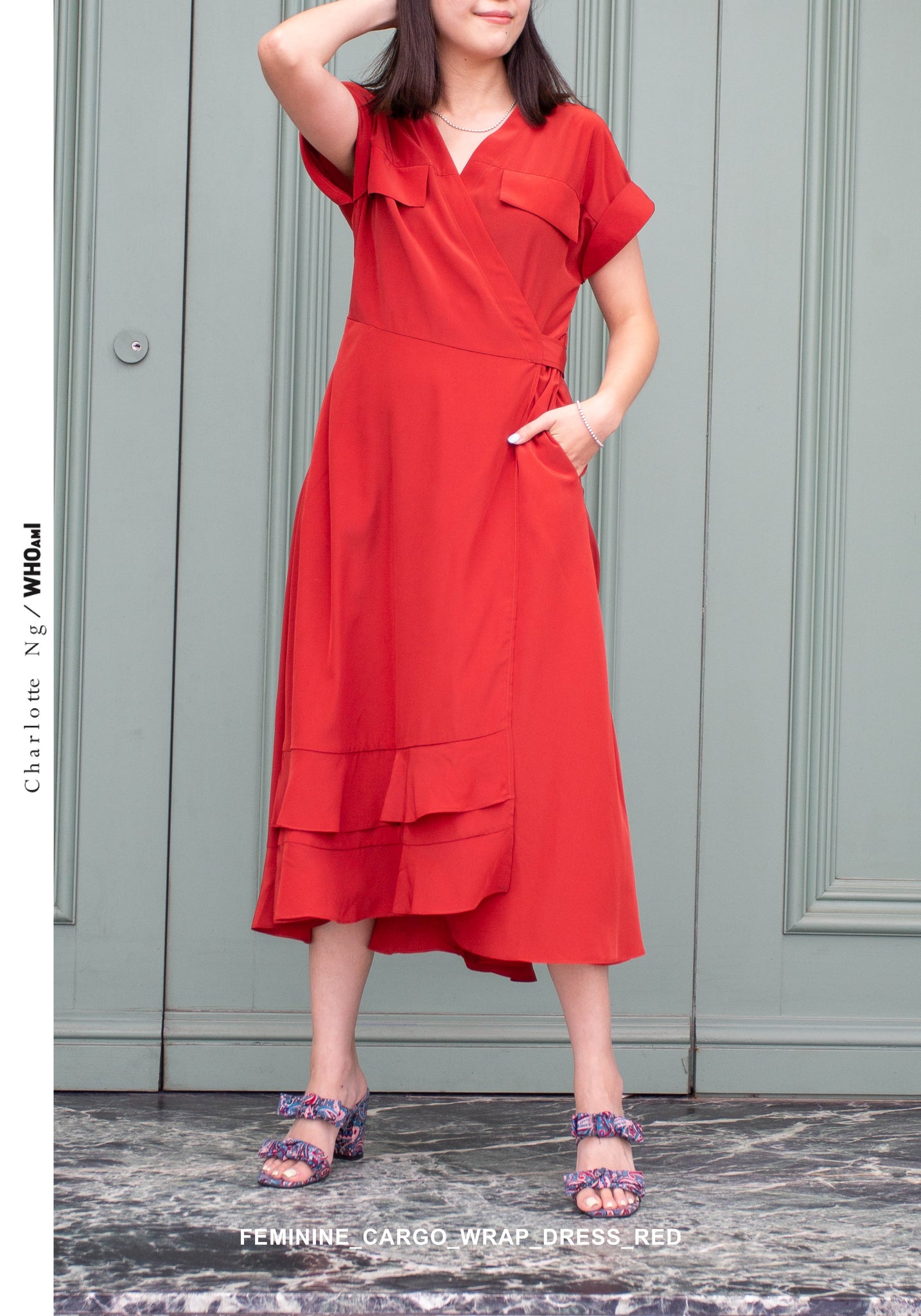 Feminine Cargo Wrap Dress Red - whoami