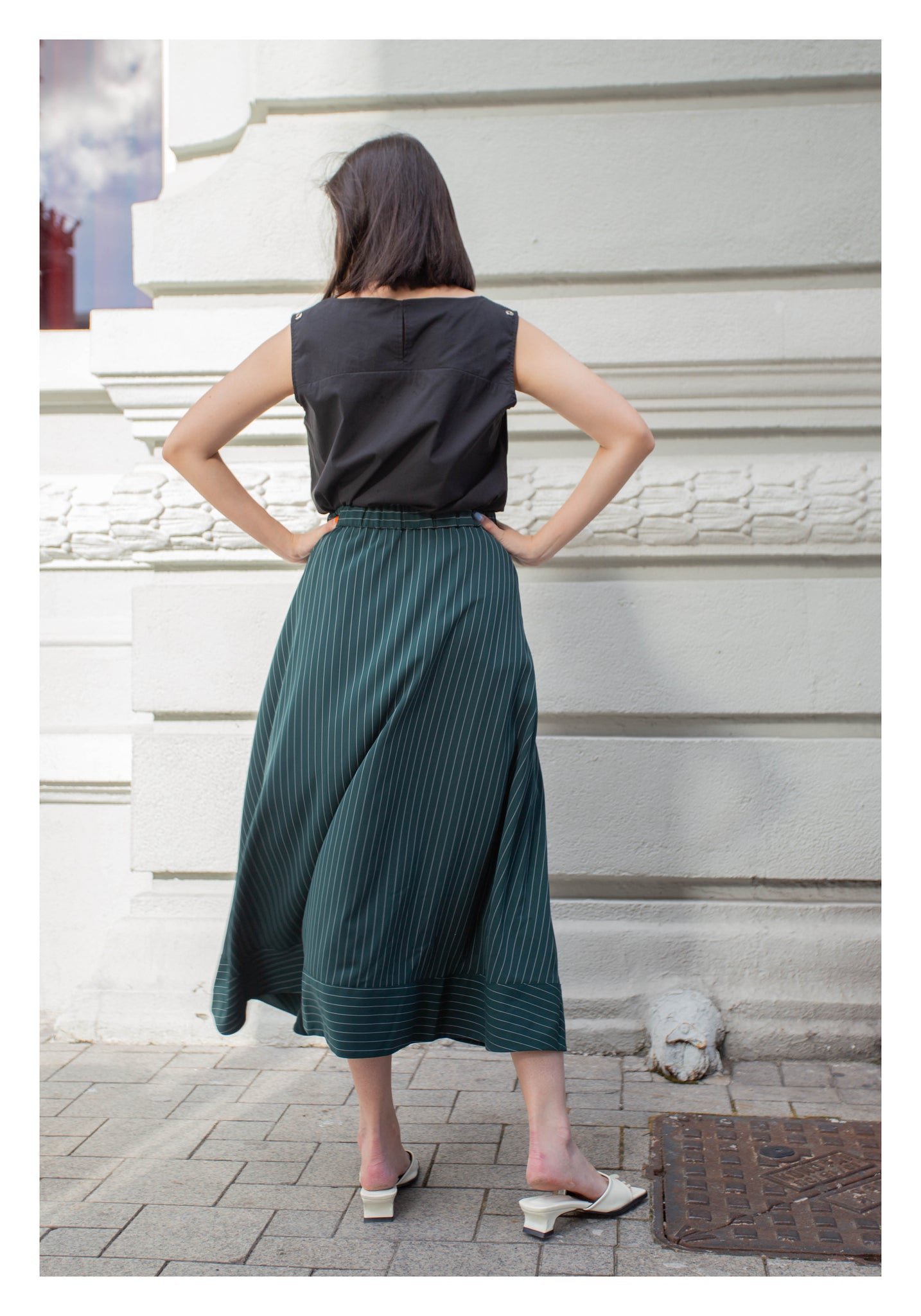 Front Tie Stripe Dripping Skirt Dark Green - whoami