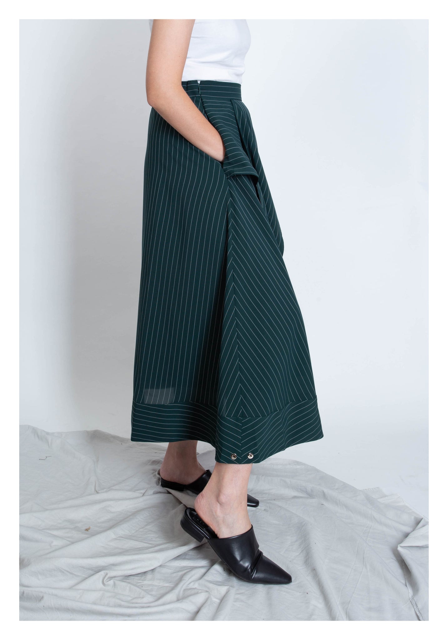 Front Tie Stripe Dripping Skirt Dark Green - whoami