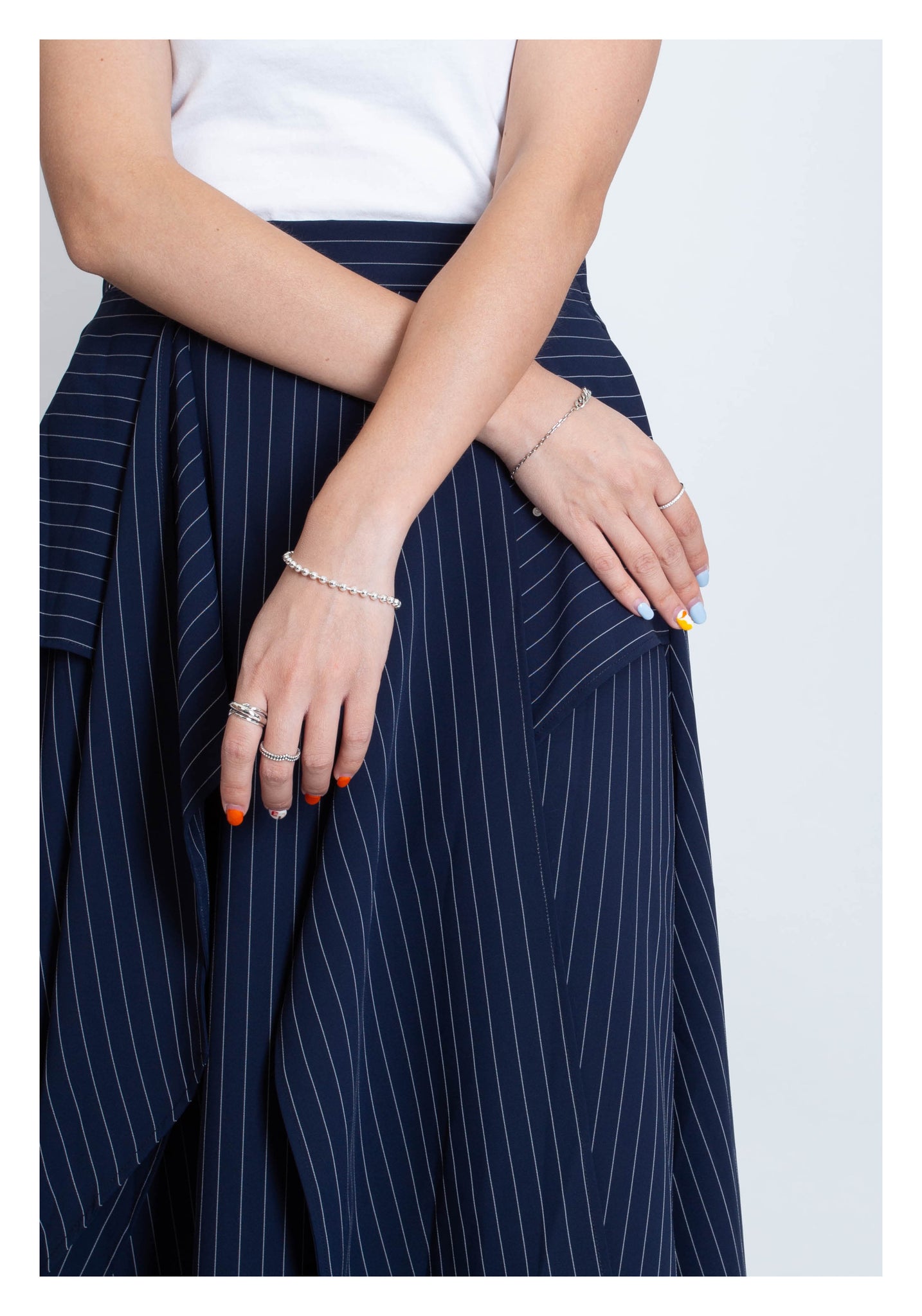 Front Tie Stripe Dripping Skirt Navy - whoami