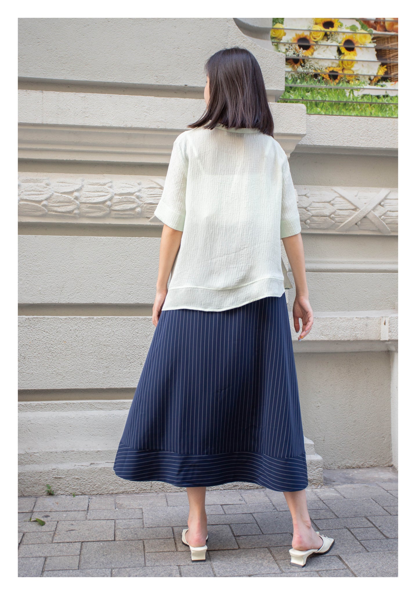 Front Tie Stripe Dripping Skirt Navy - whoami